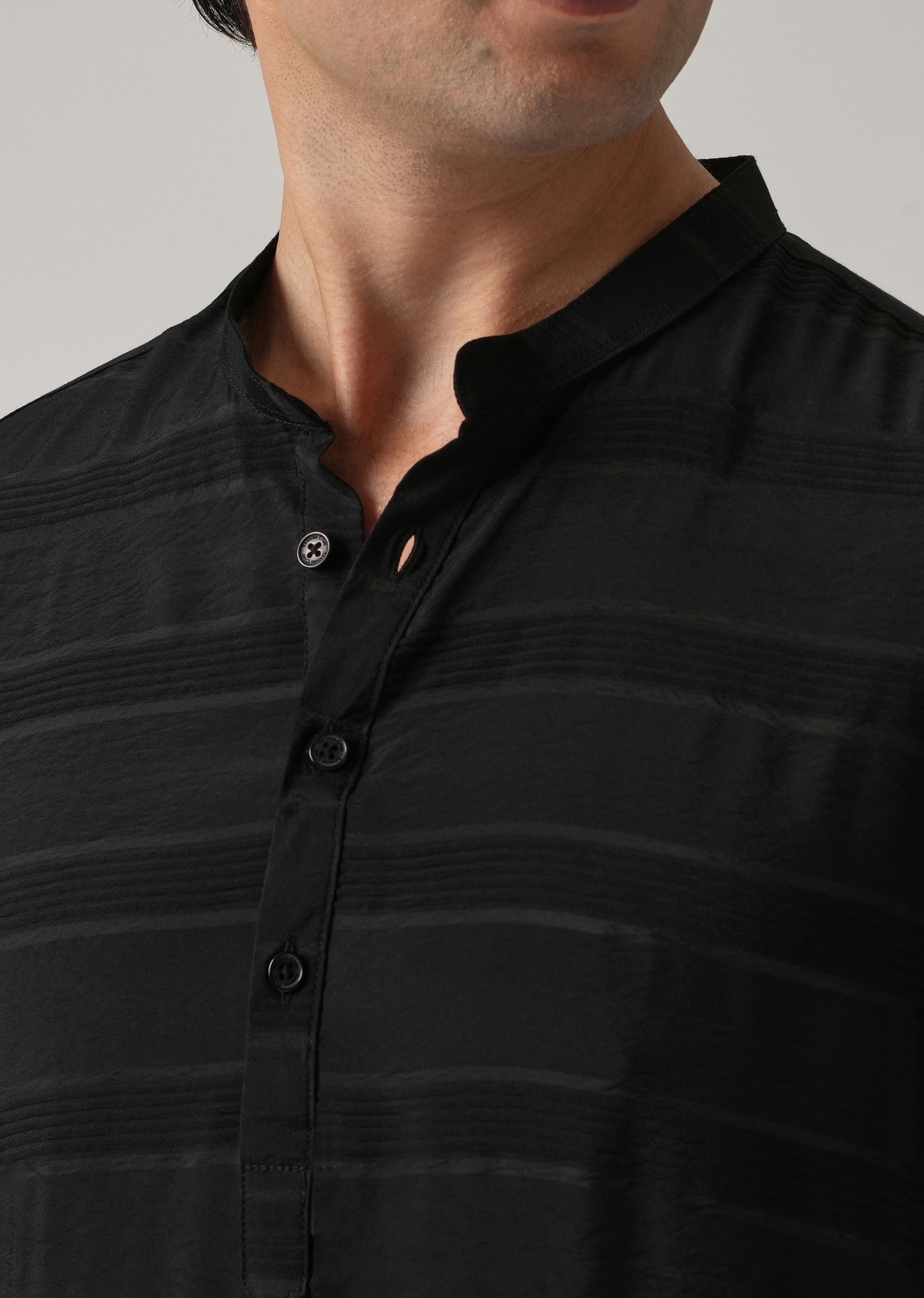 Black Subtle Nylon Stripe Kurta