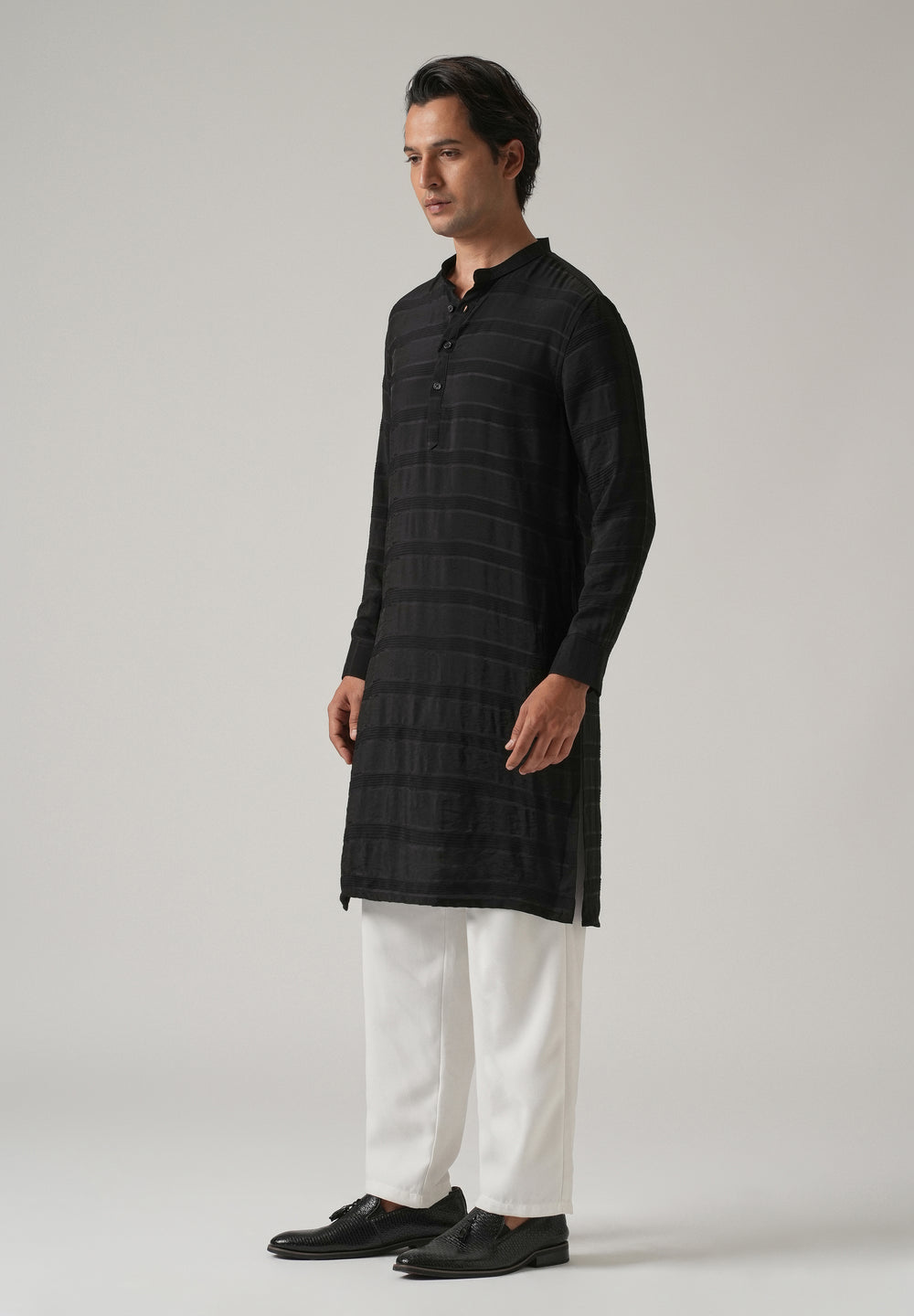 Black Subtle Nylon Stripe Kurta
