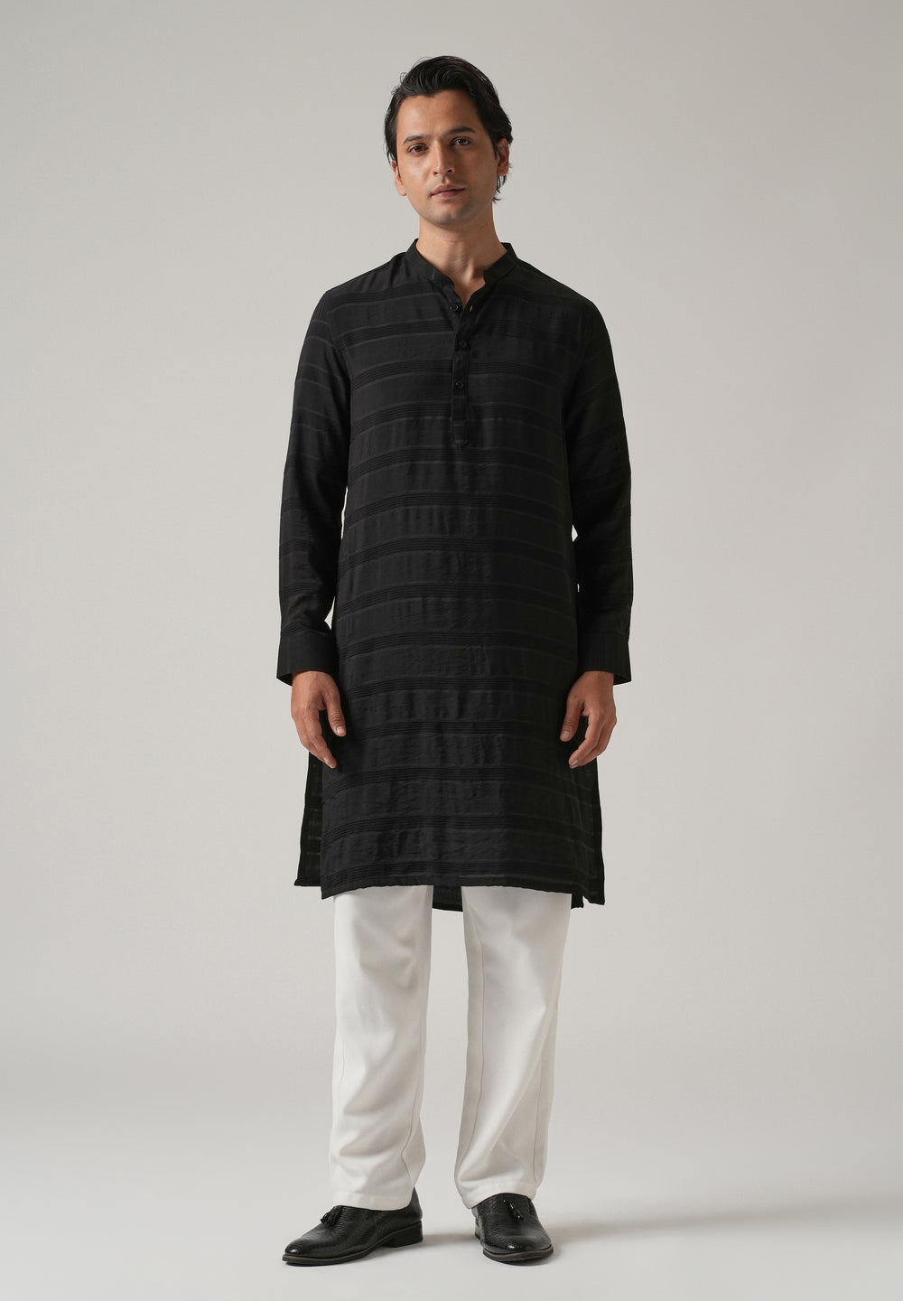 Black Subtle Nylon Stripe Kurta