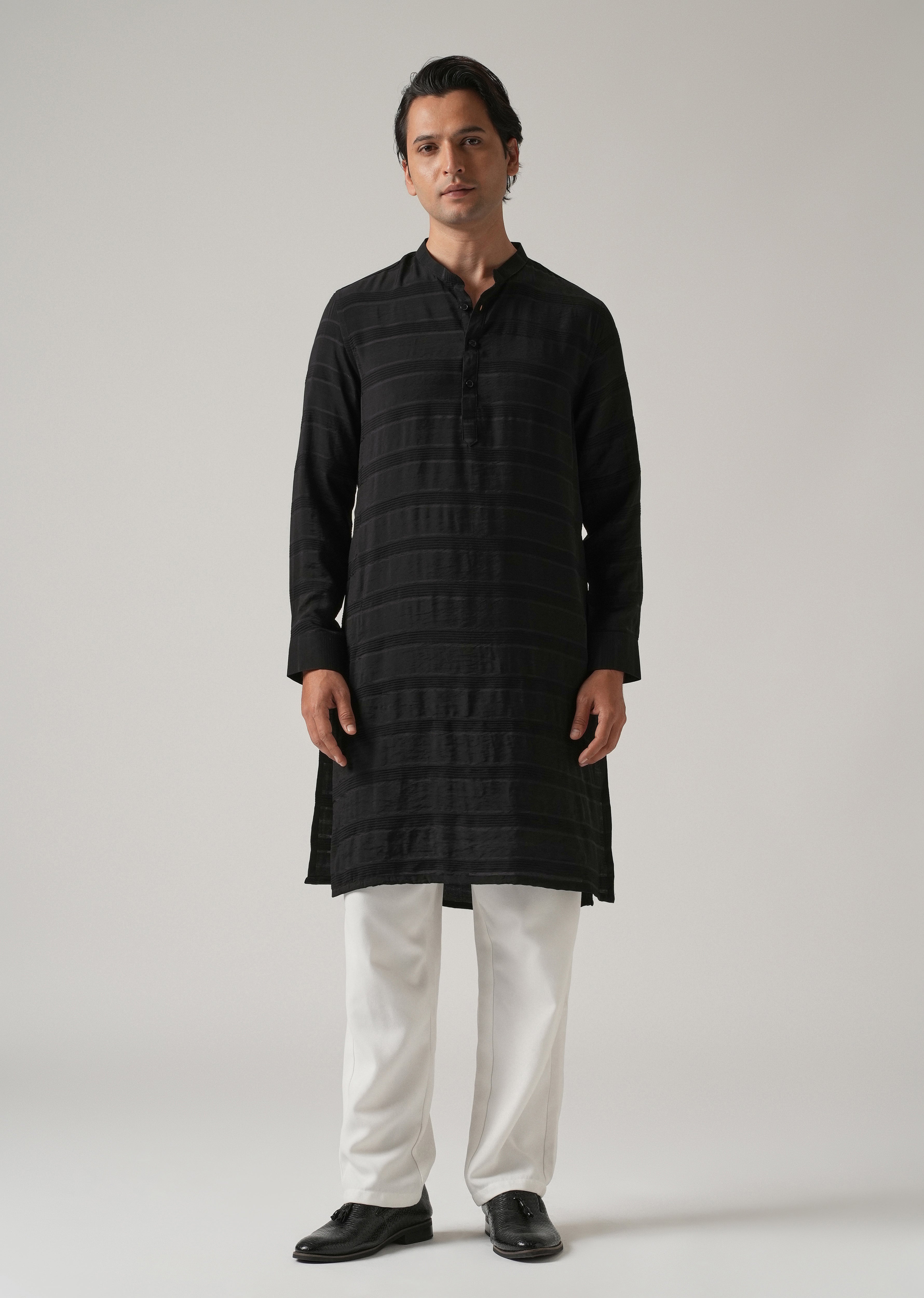 Black Subtle Nylon Stripe Kurta