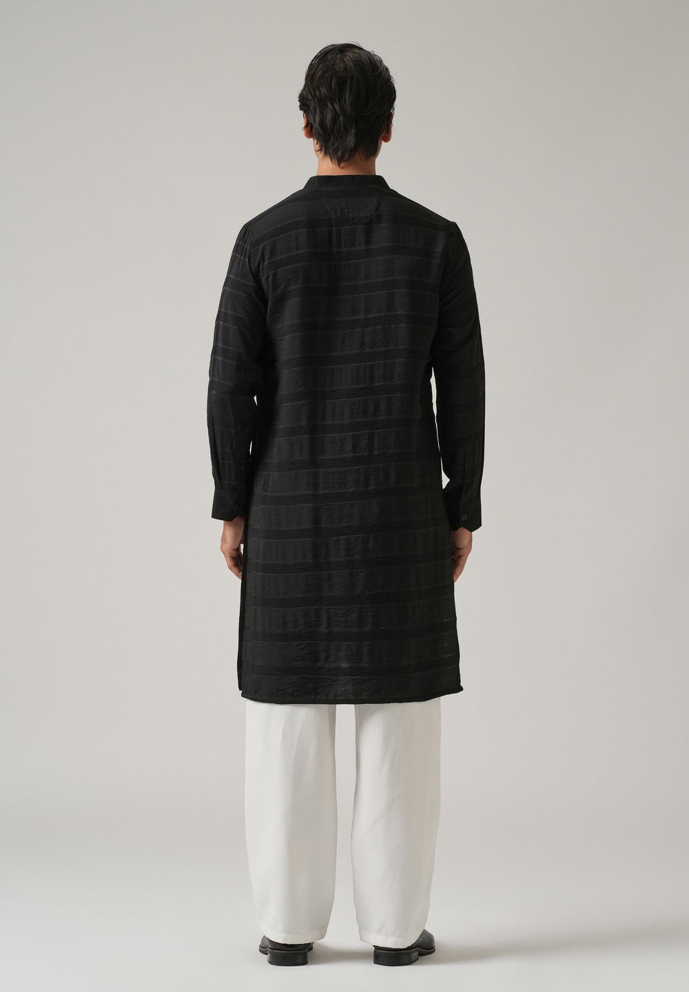 Black Subtle Nylon Stripe Kurta
