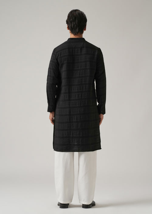 Black Subtle Nylon Stripe Kurta