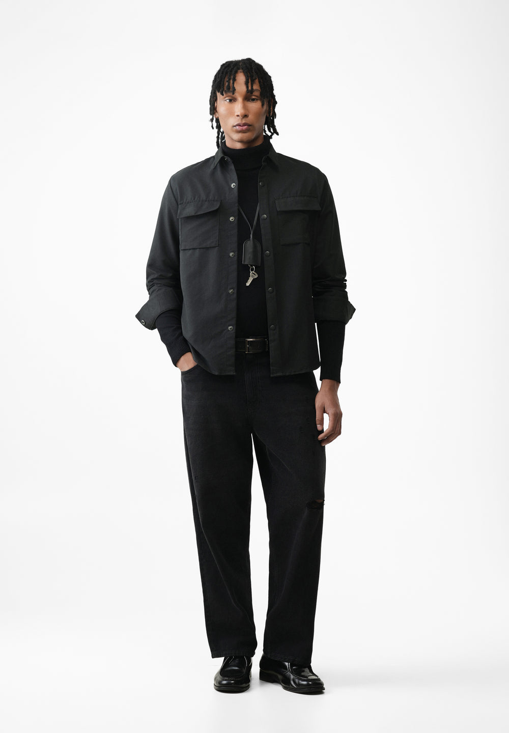 Black Suede-Touch Utility Shacket