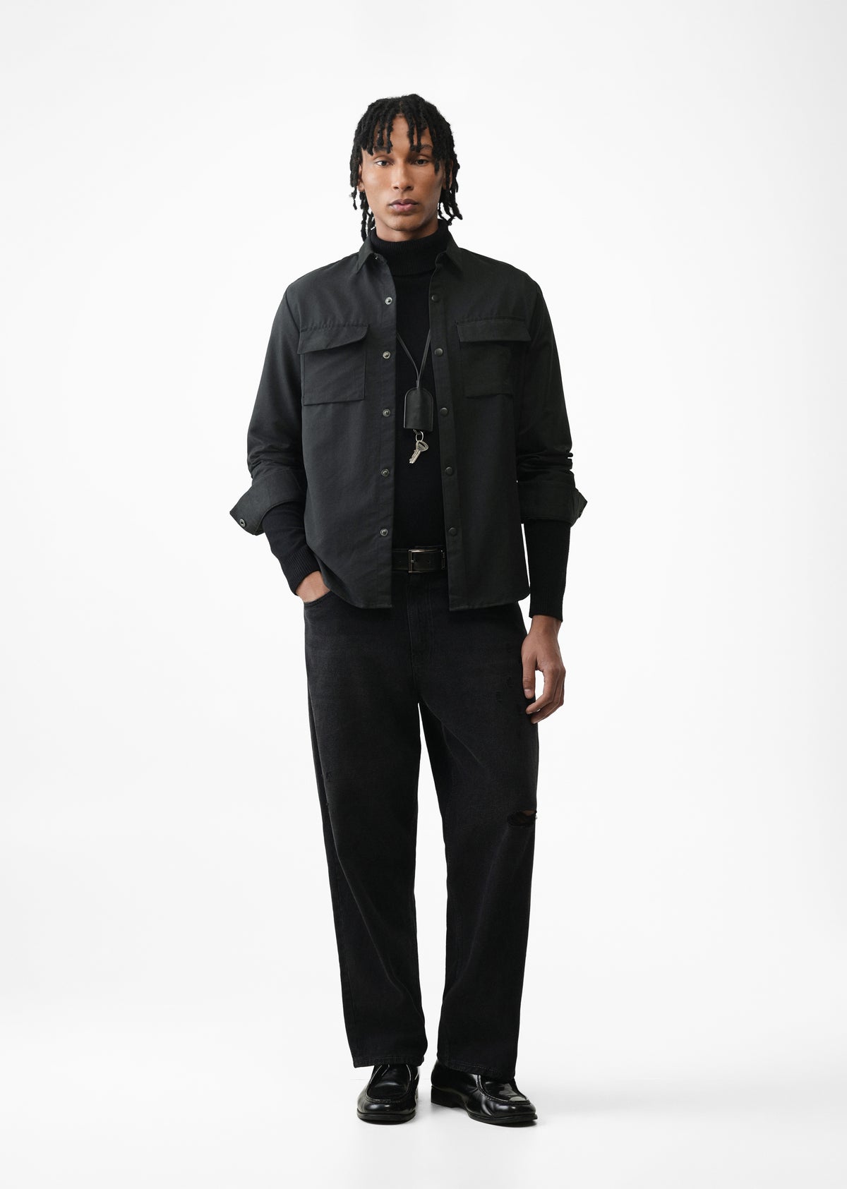 Black Suede-Touch Utility Shacket