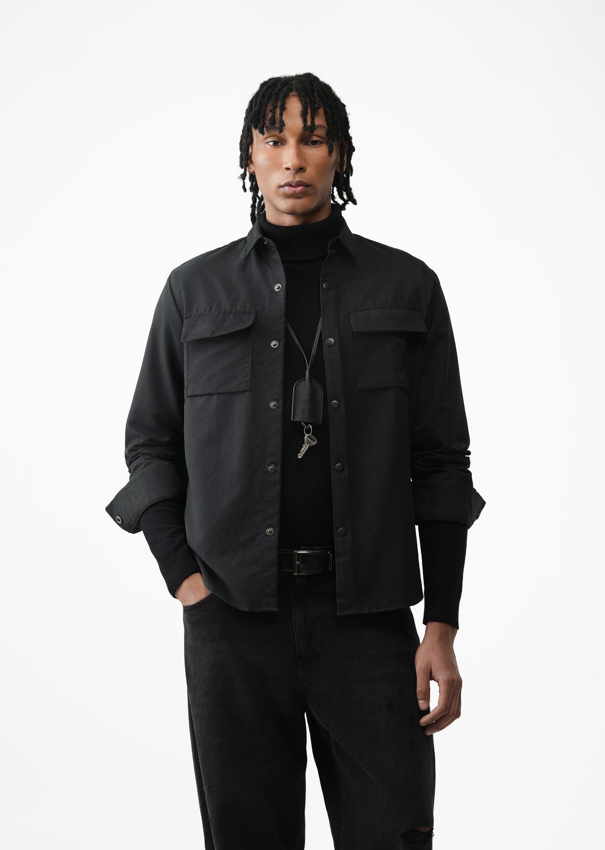 Black Suede-Touch Utility Shacket