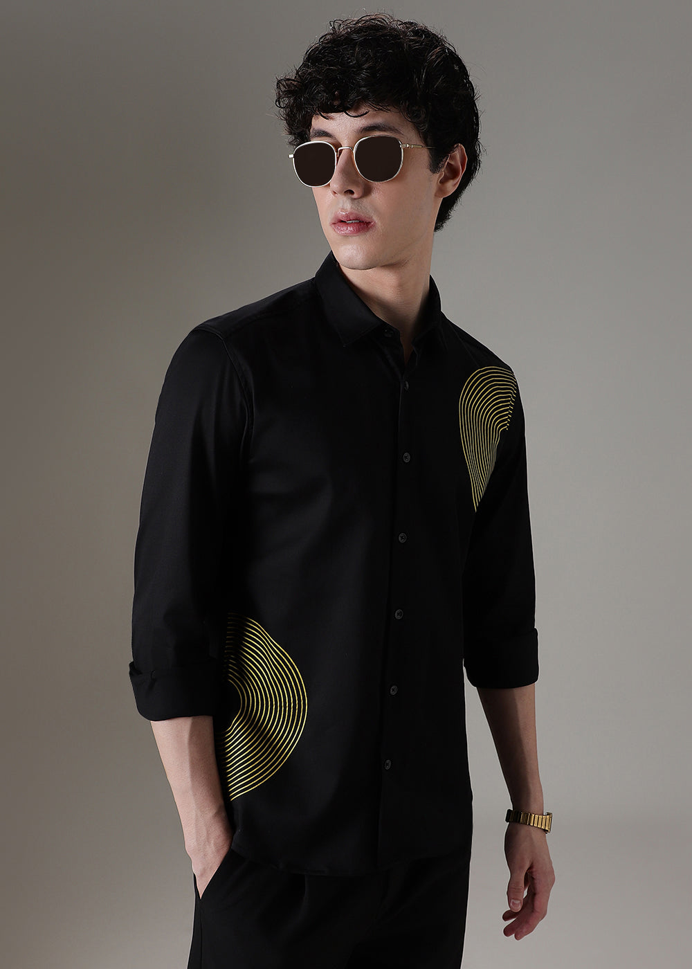 Black Symmetric Foil Designer Shirt