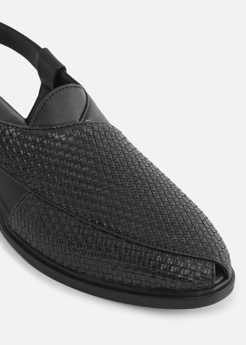 Black Textured Back Strap Comfort Sandals