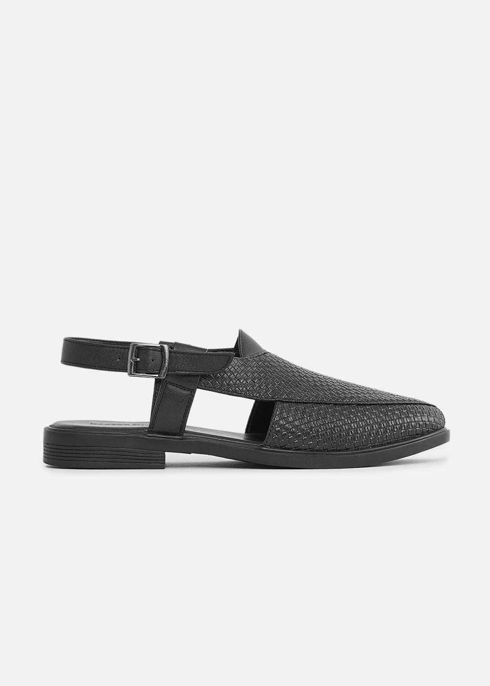 Black Textured Back Strap Comfort Sandals