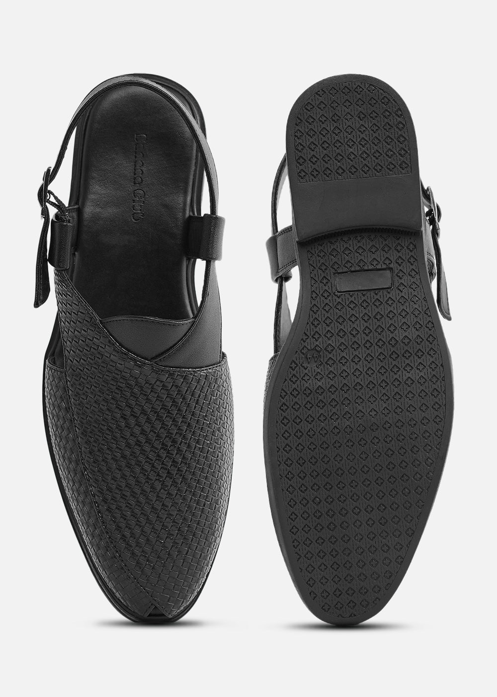 Black Textured Back Strap Comfort Sandals