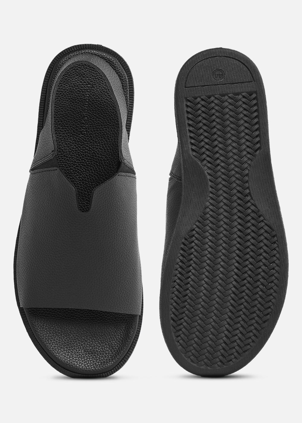 Black Textured Back Strap Sandals