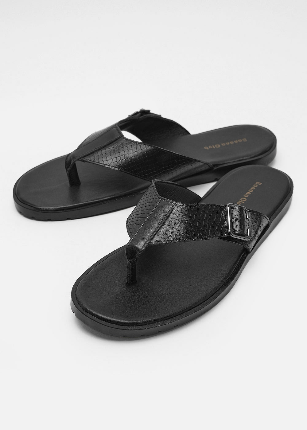 Black Textured Buckle Strap Sandals
