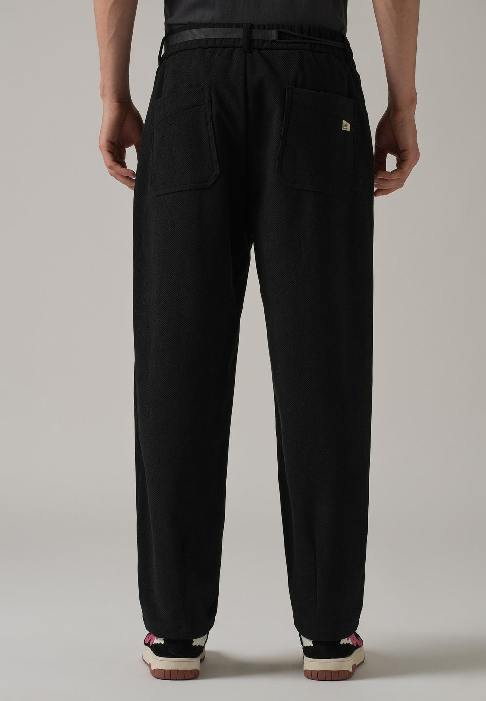 Black Textured Corduroy Belt Pant