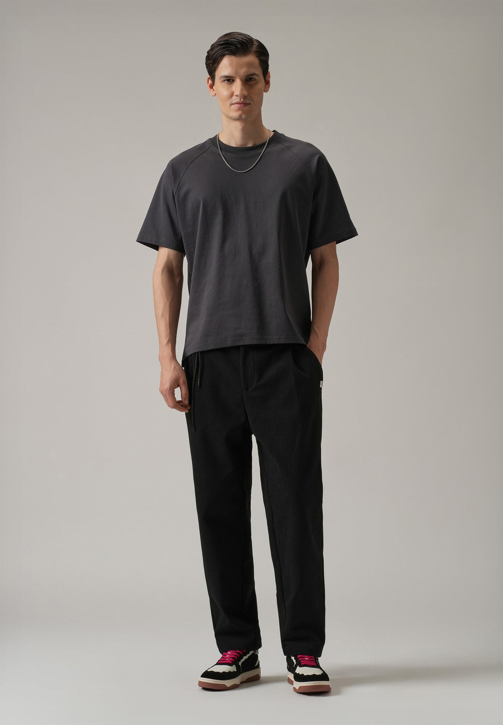 Black Textured Corduroy Belt Pant
