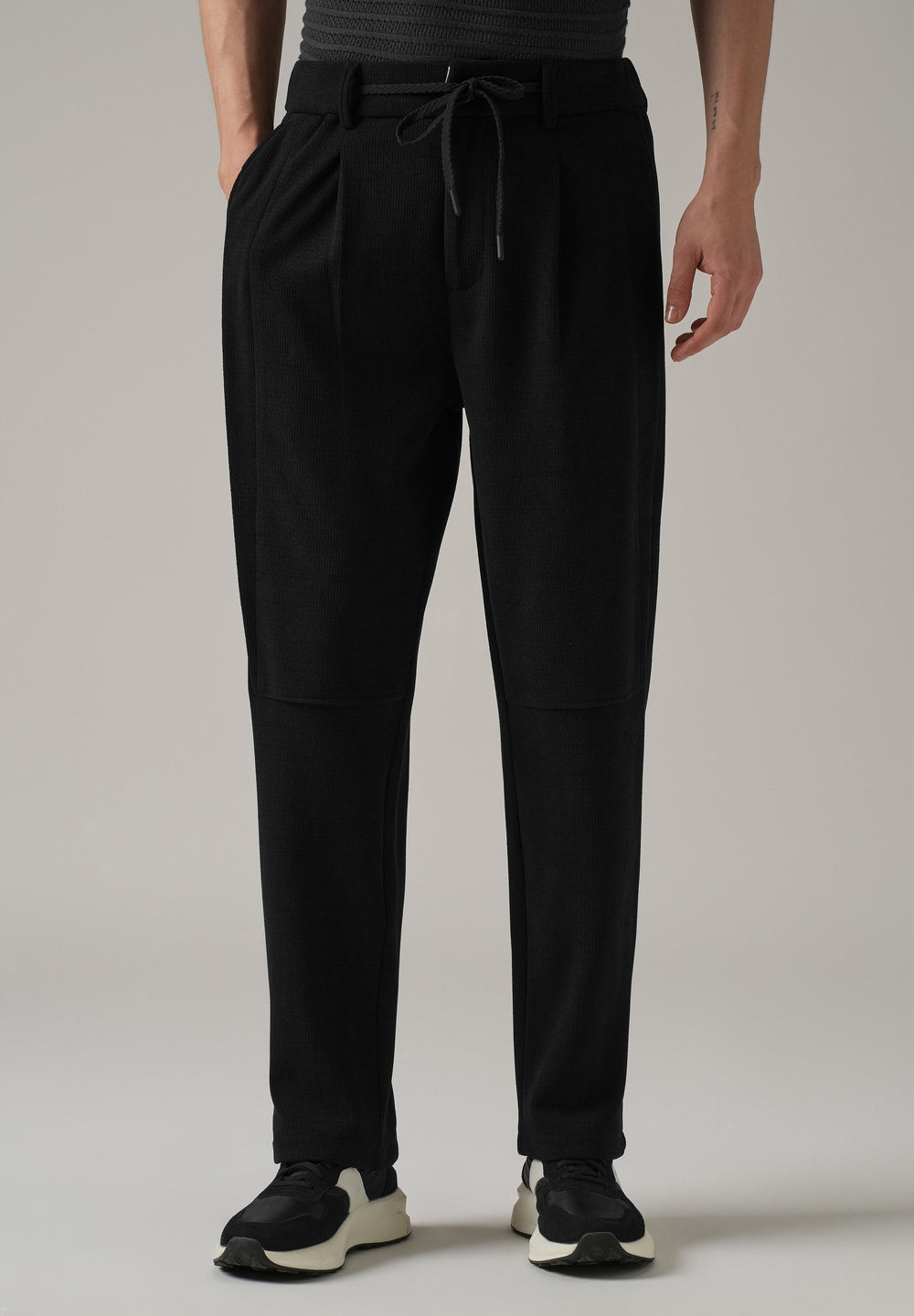 Black Textured Suede Drawstring Pant