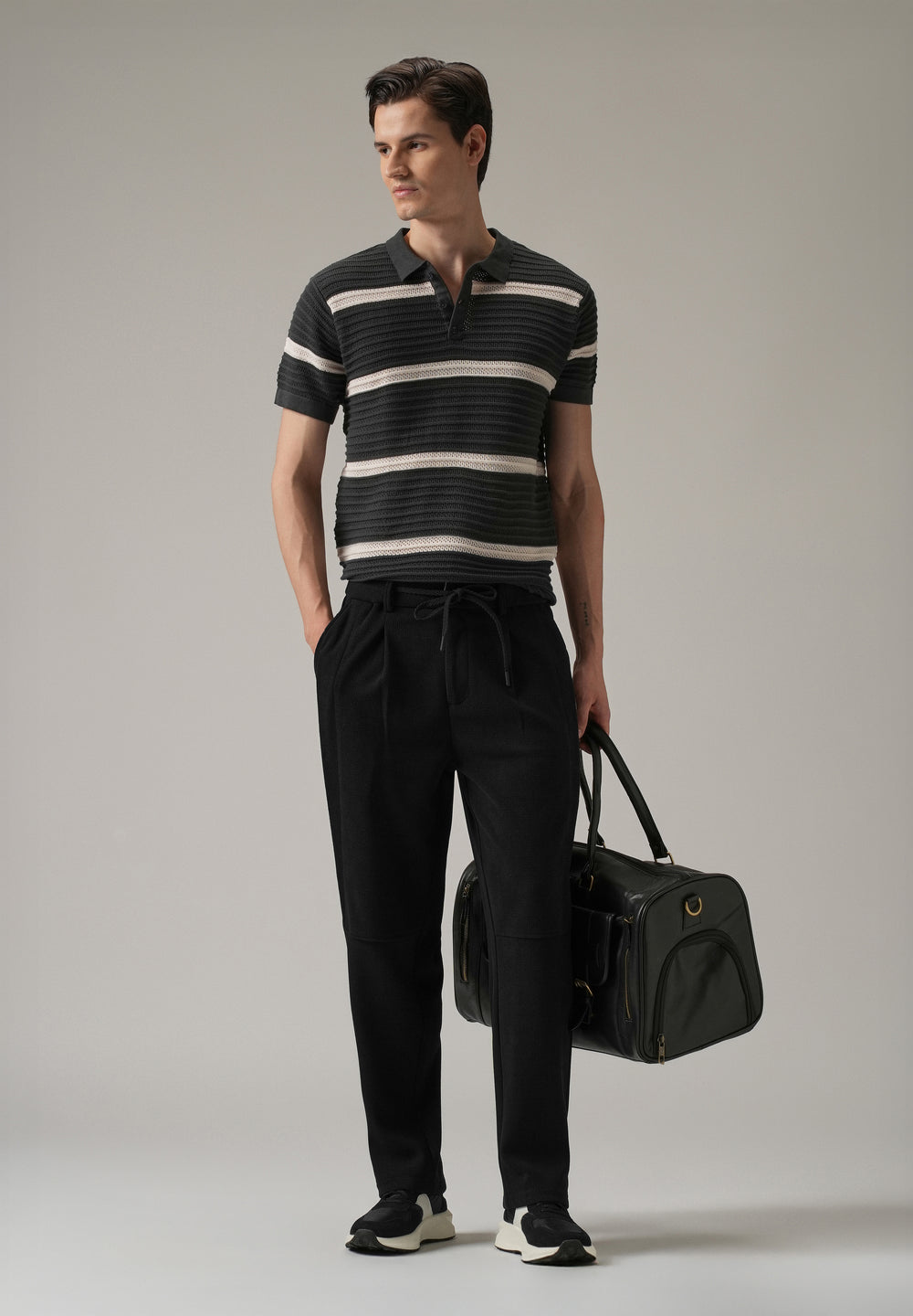 Black Textured Suede Drawstring Pant