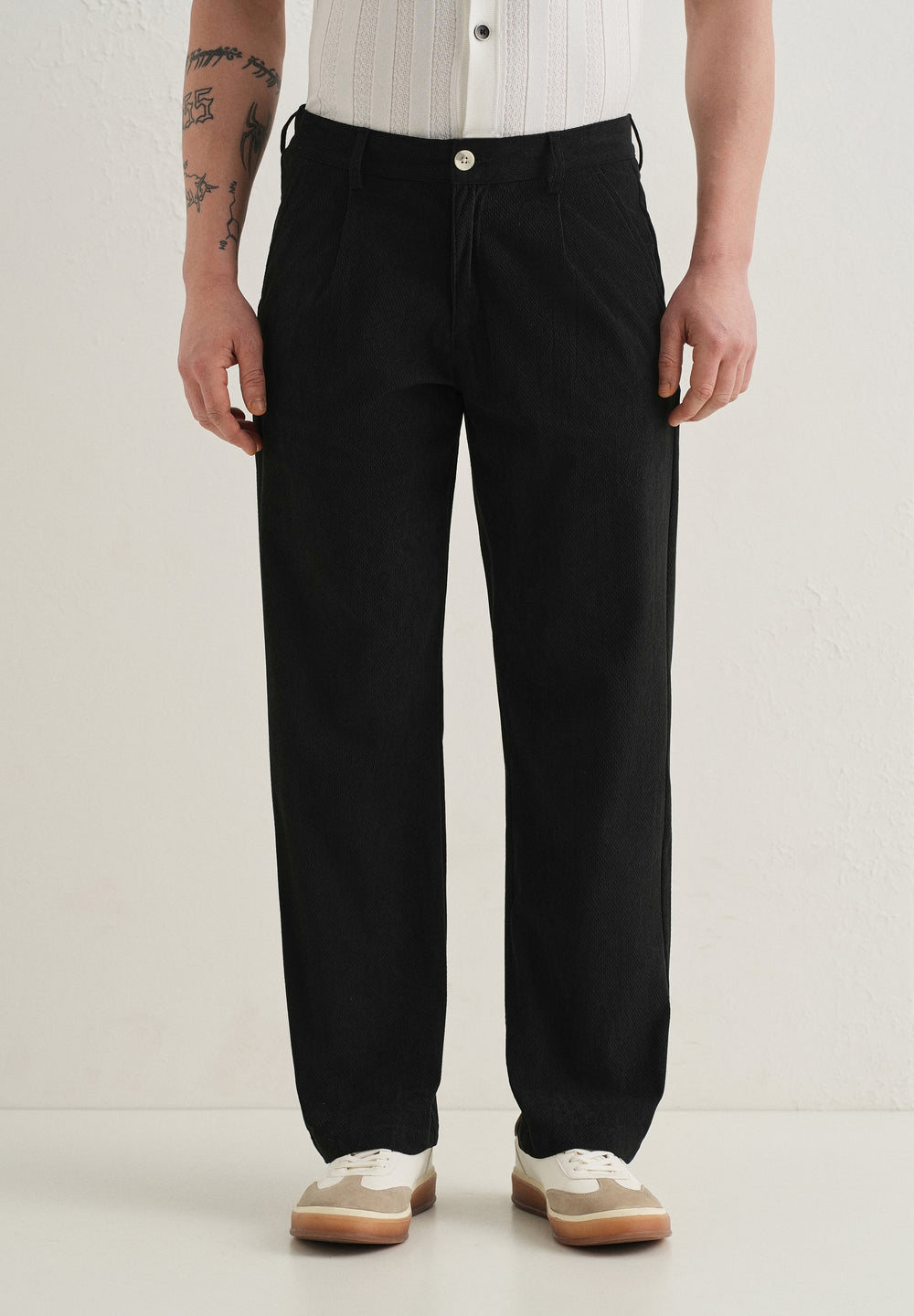 Black Textured Corduroy Pant
