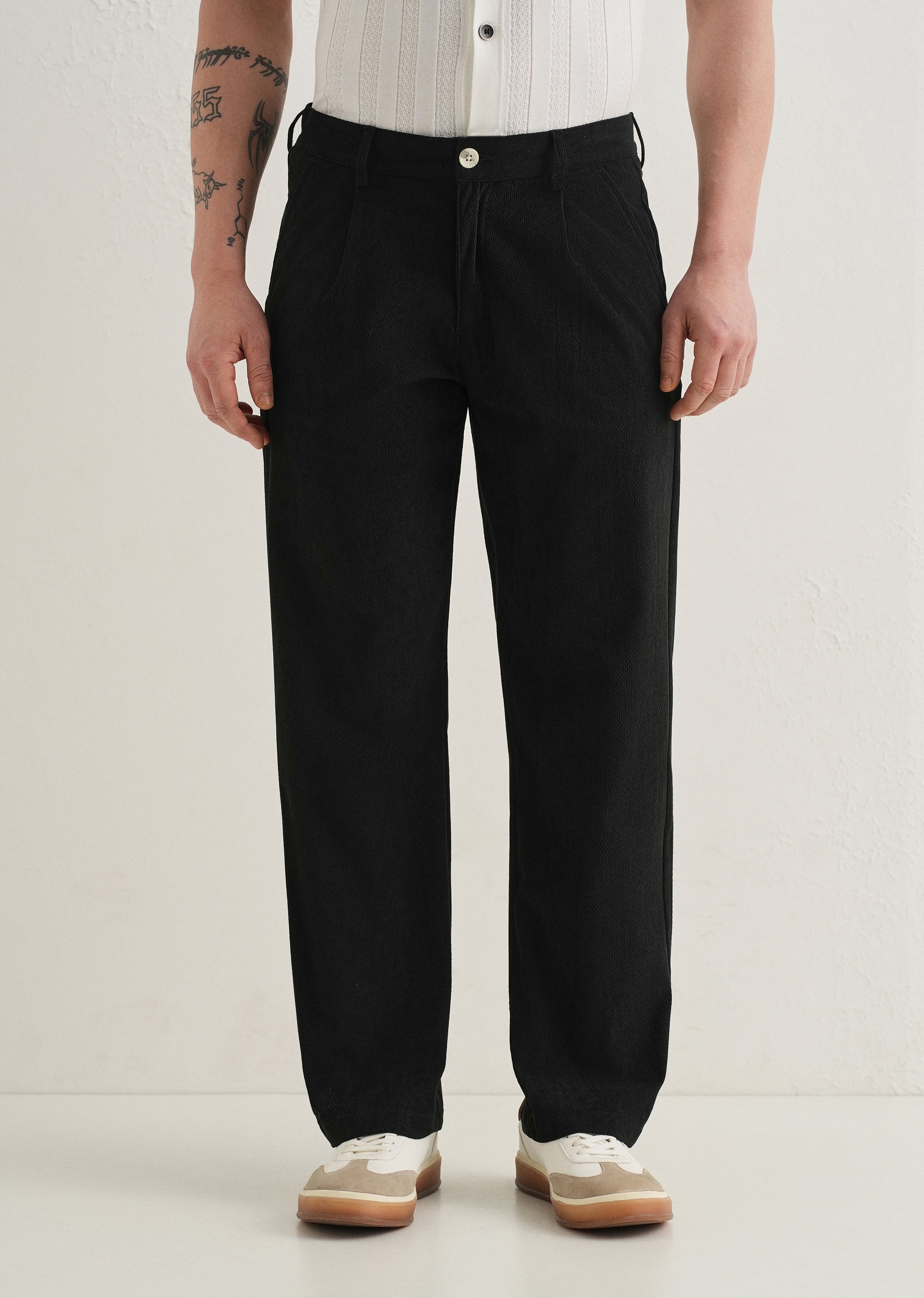 Black Textured Corduroy Pant