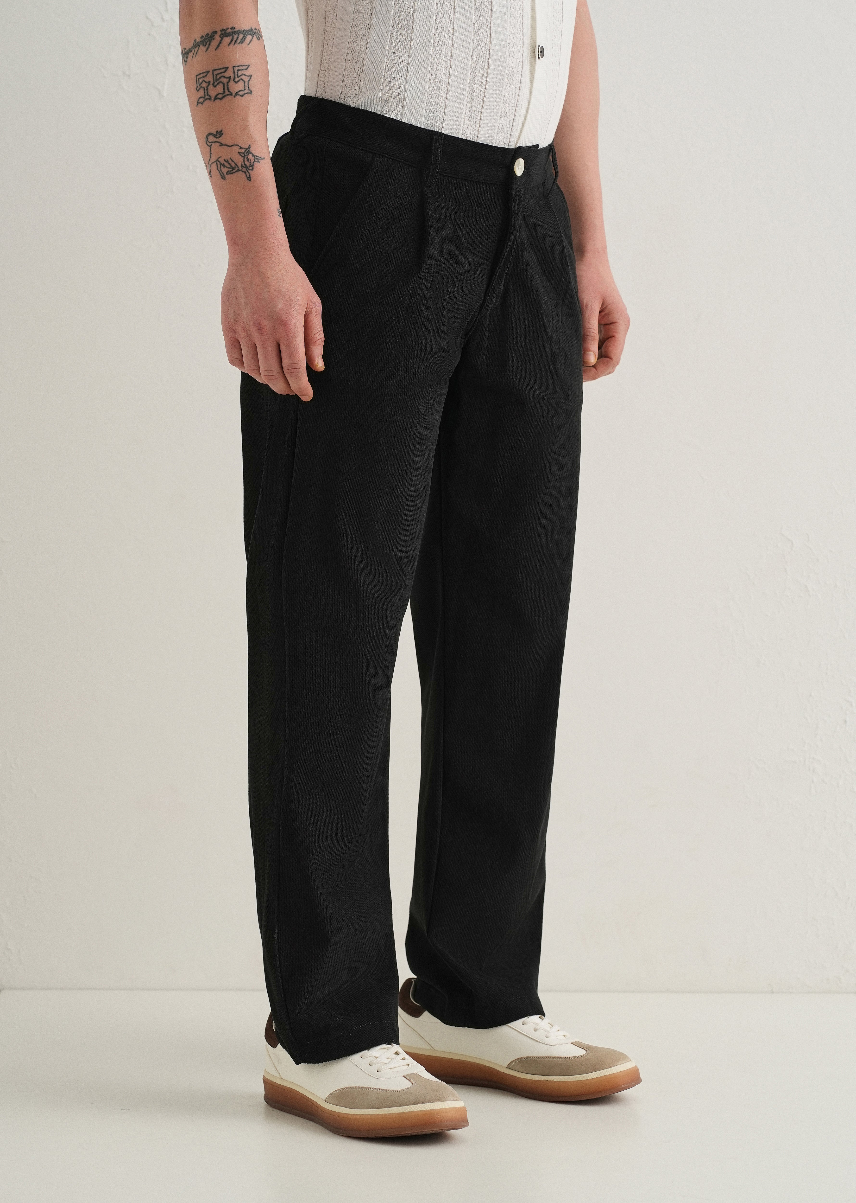 Black Textured Corduroy Pant