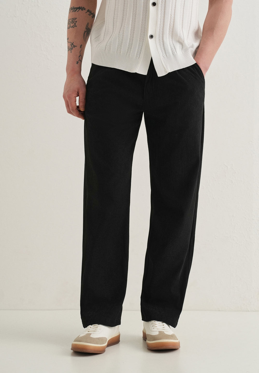 Black Textured Corduroy Pant