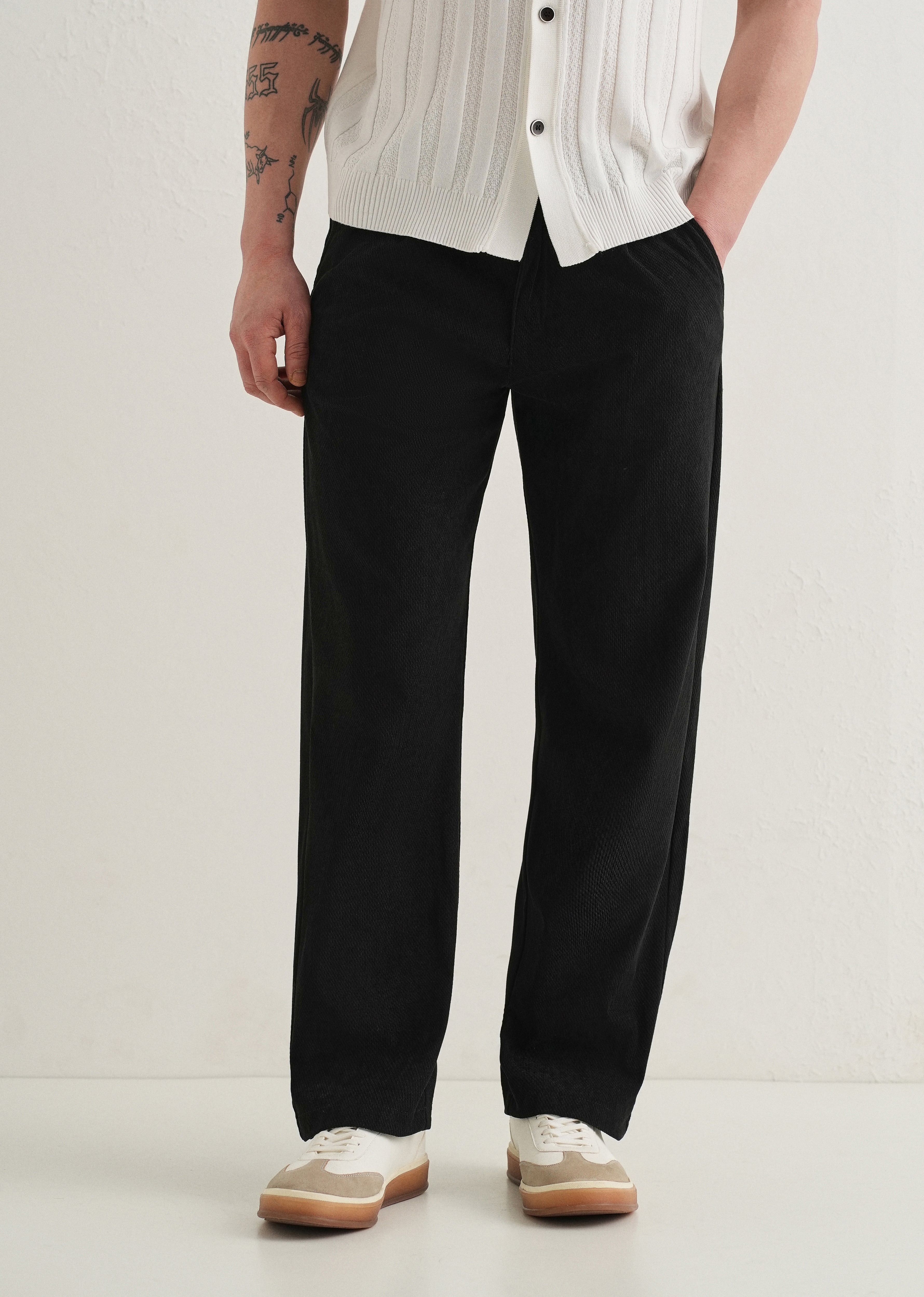 Black Textured Corduroy Pant