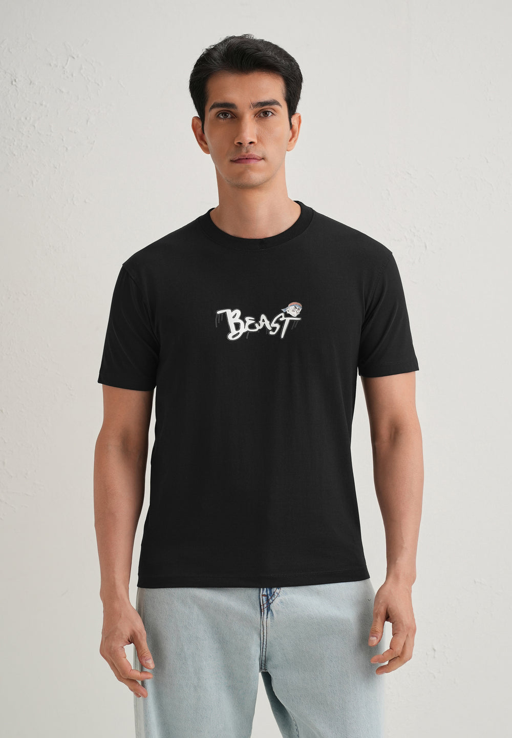 Black Textured Embossed Print T-Shirt