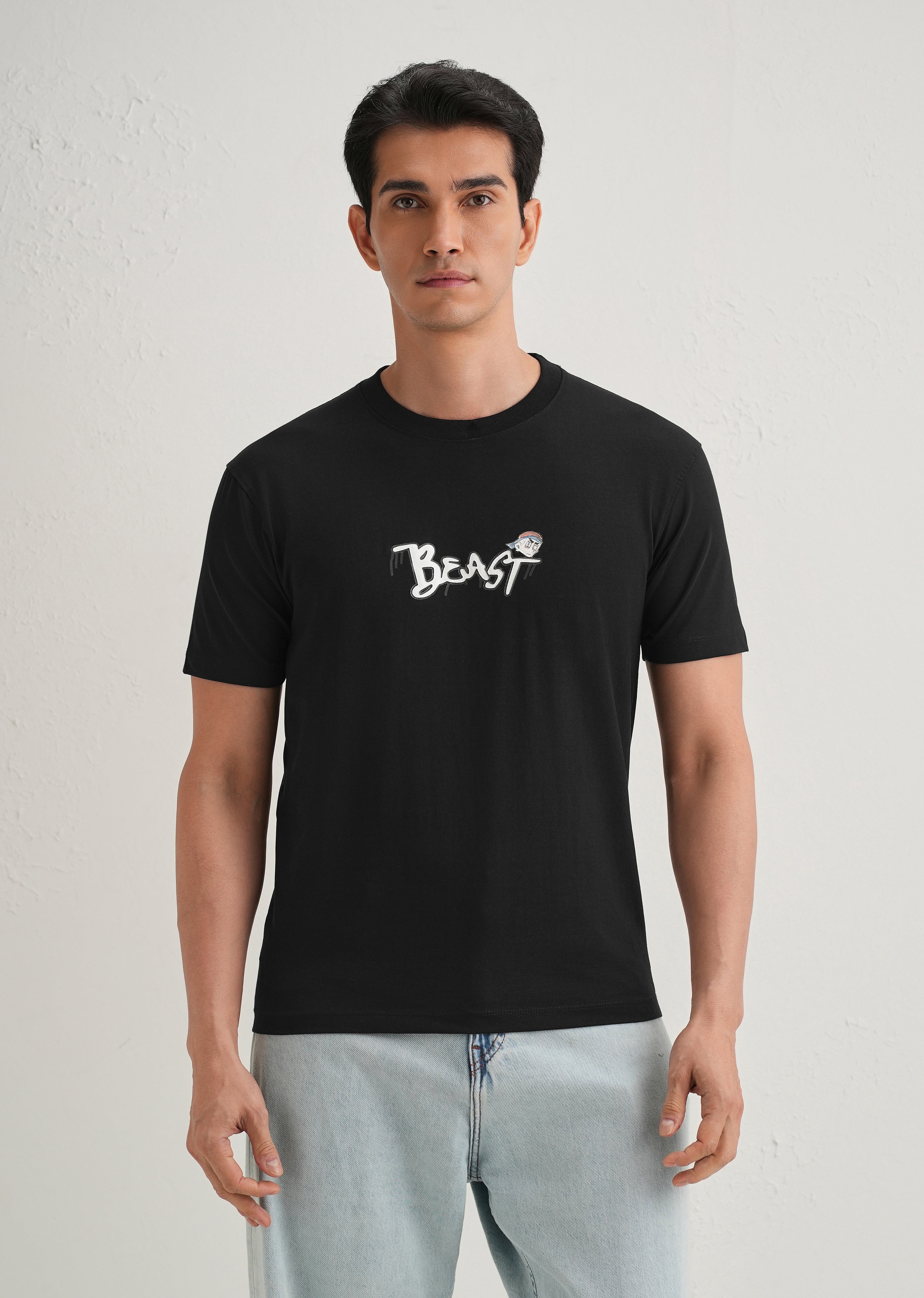 Black Textured Embossed Print T-Shirt