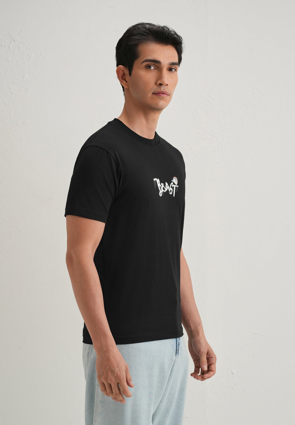 Black Textured Embossed Print T-Shirt