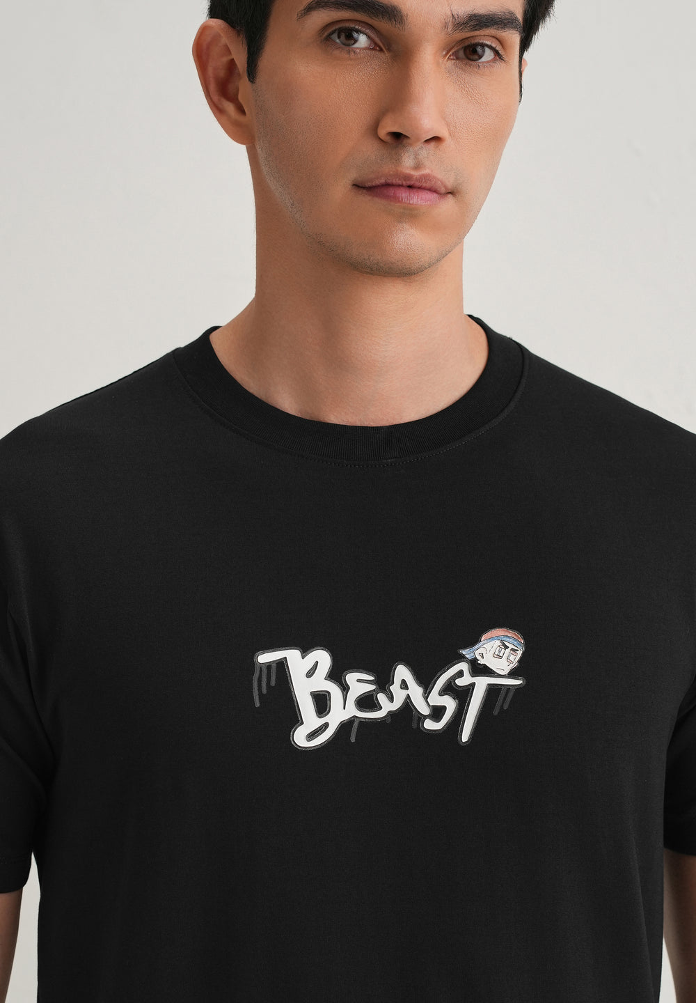 Black Textured Embossed Print T-Shirt