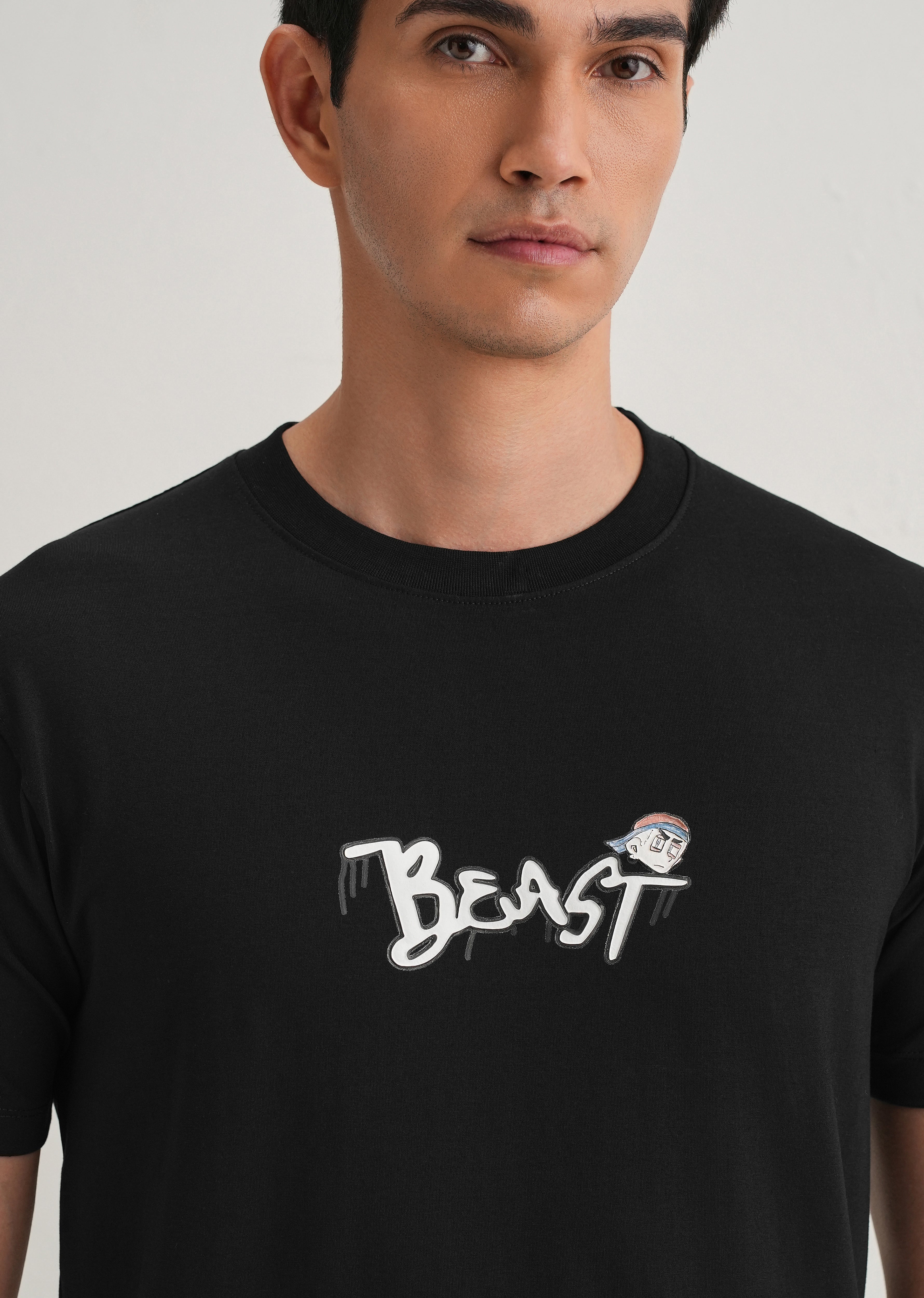 Black Textured Embossed Print T-Shirt