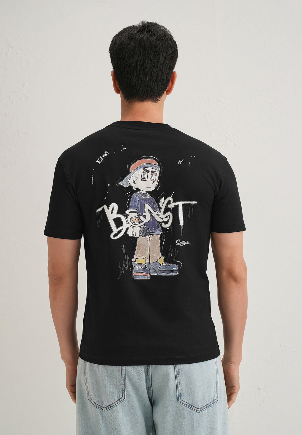 Black Textured Embossed Print T-Shirt