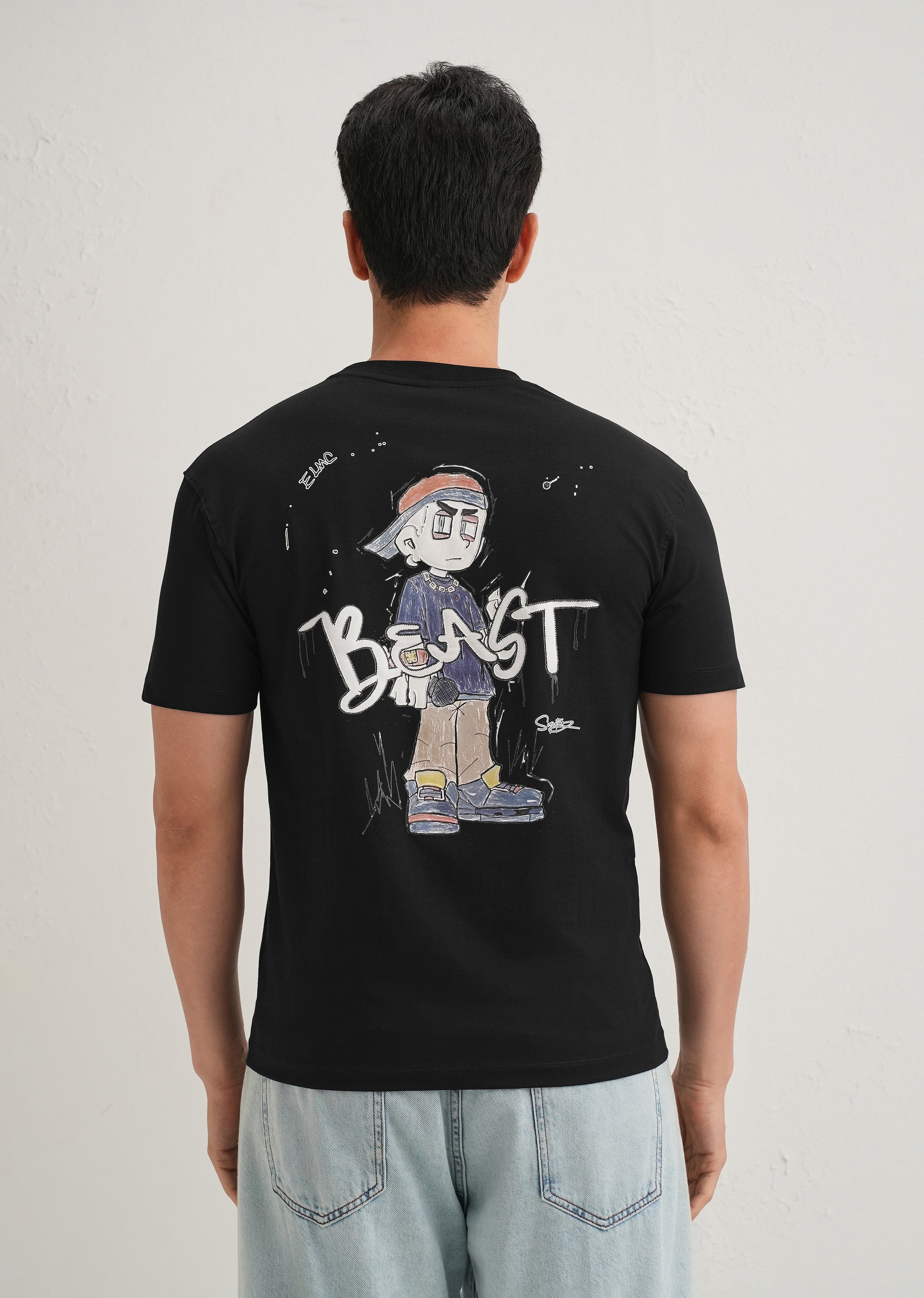 Black Textured Embossed Print T-Shirt