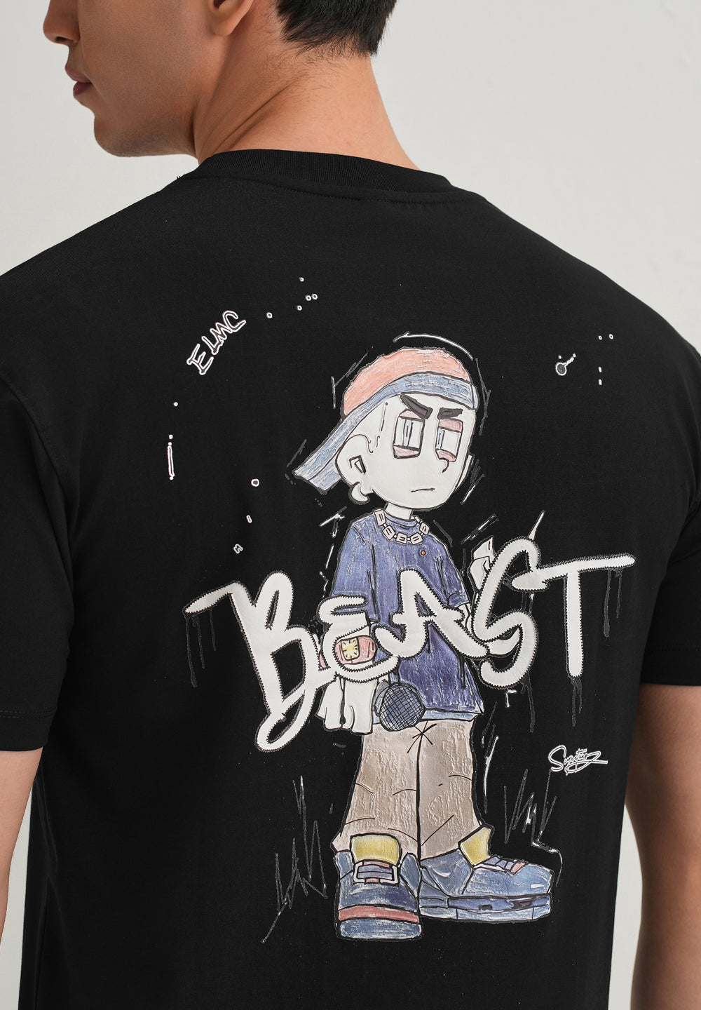 Black Textured Embossed Print T-Shirt