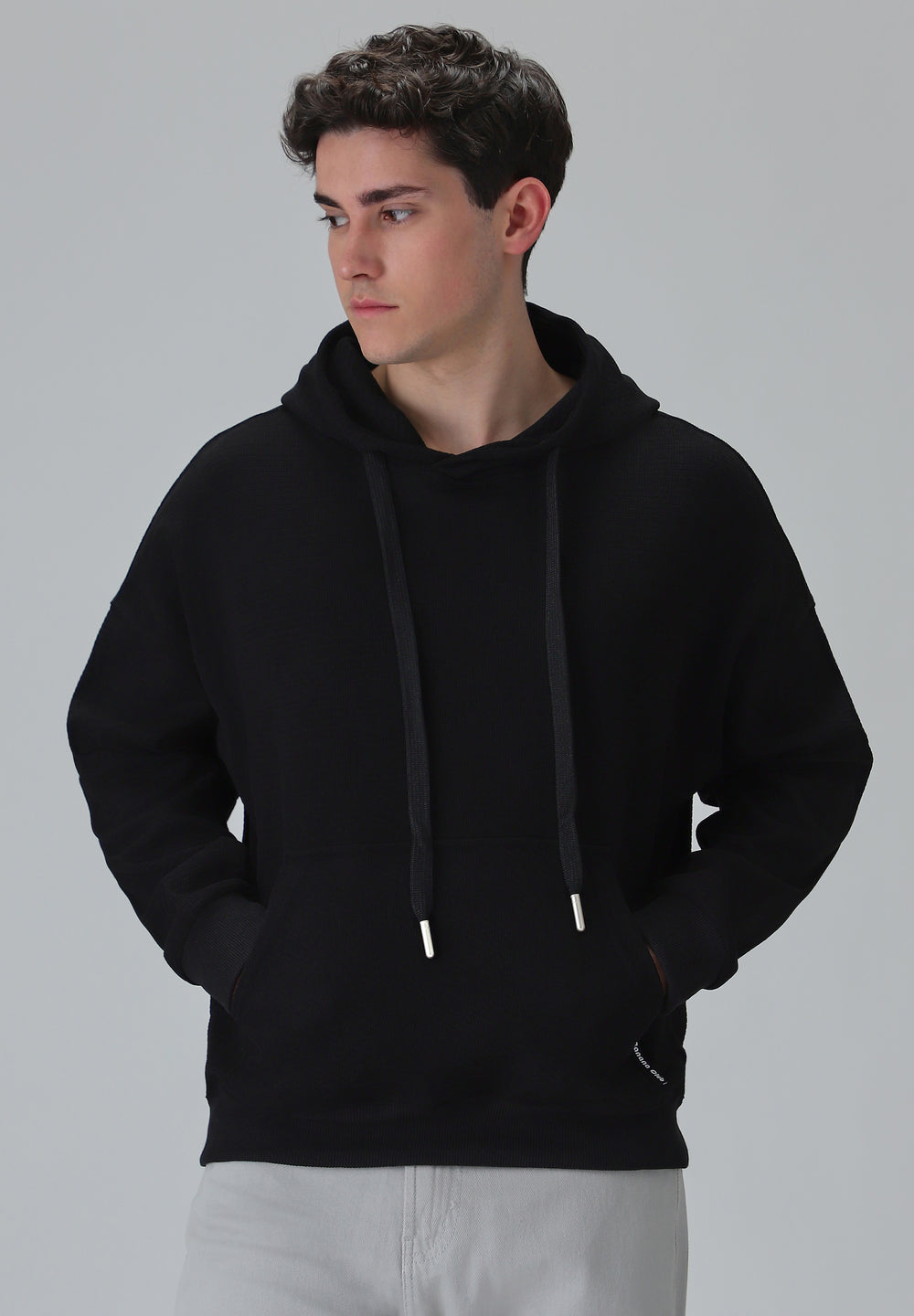 Black Textured Hoodie