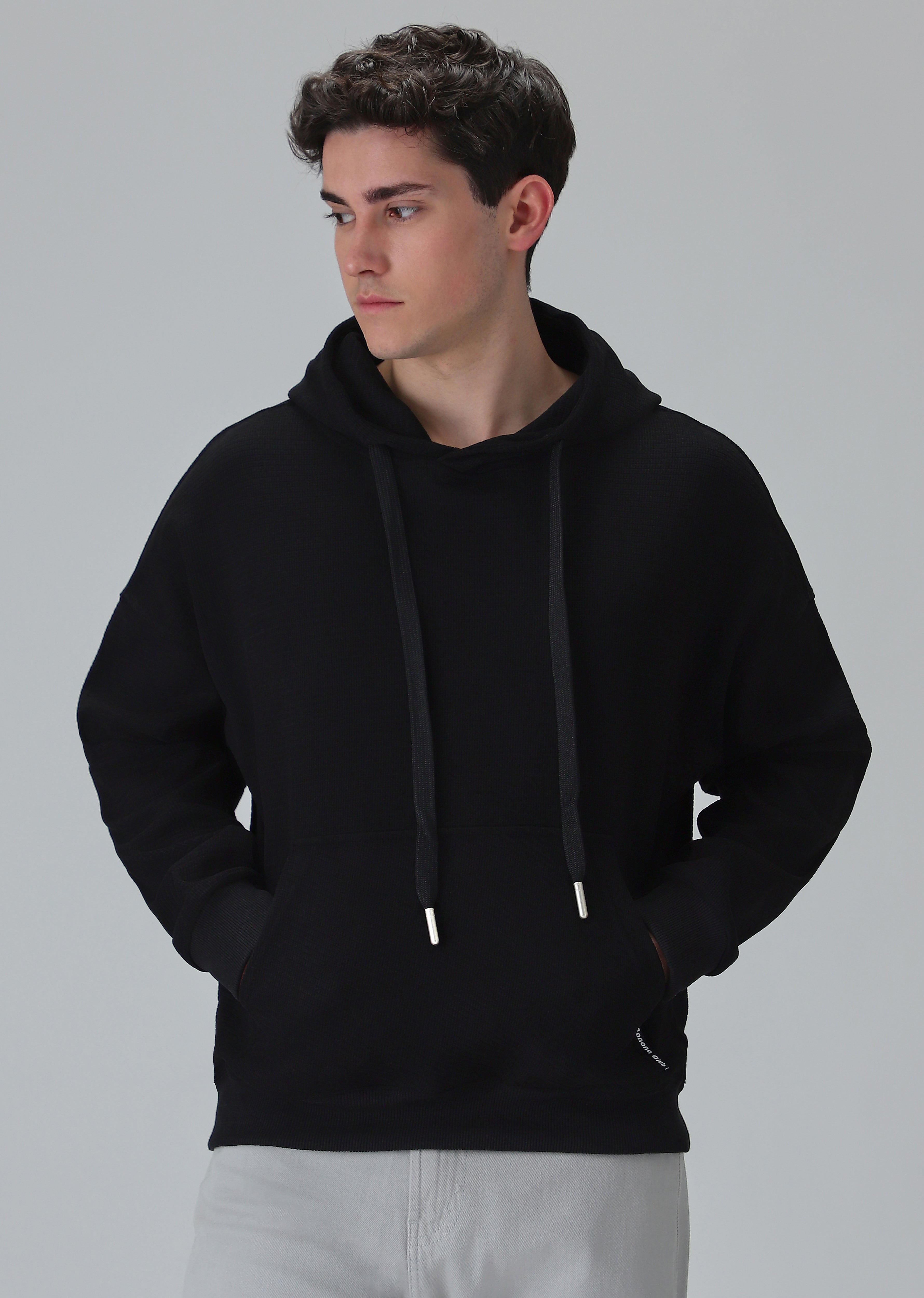 Black Textured Hoodie