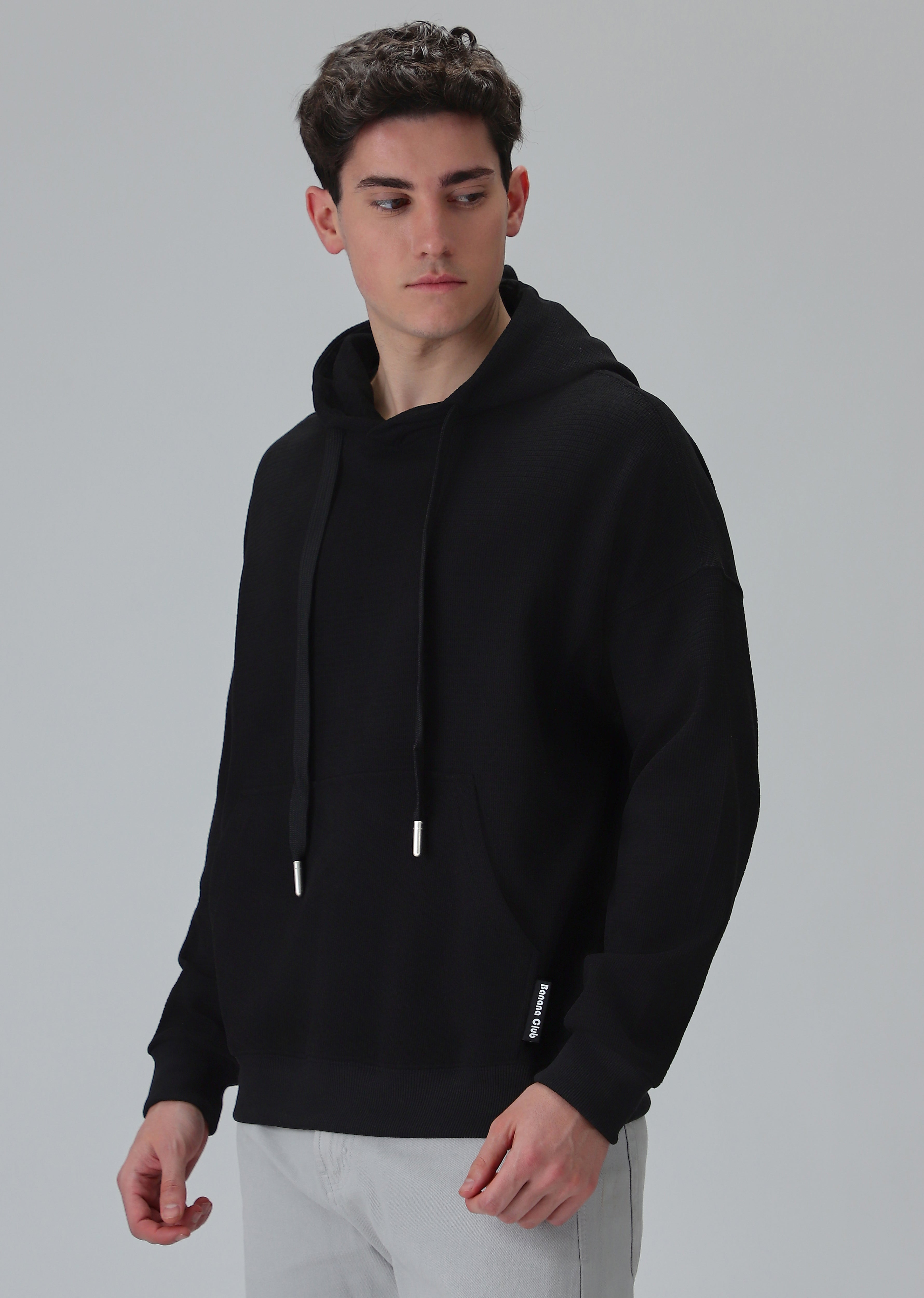 Black Textured Hoodie