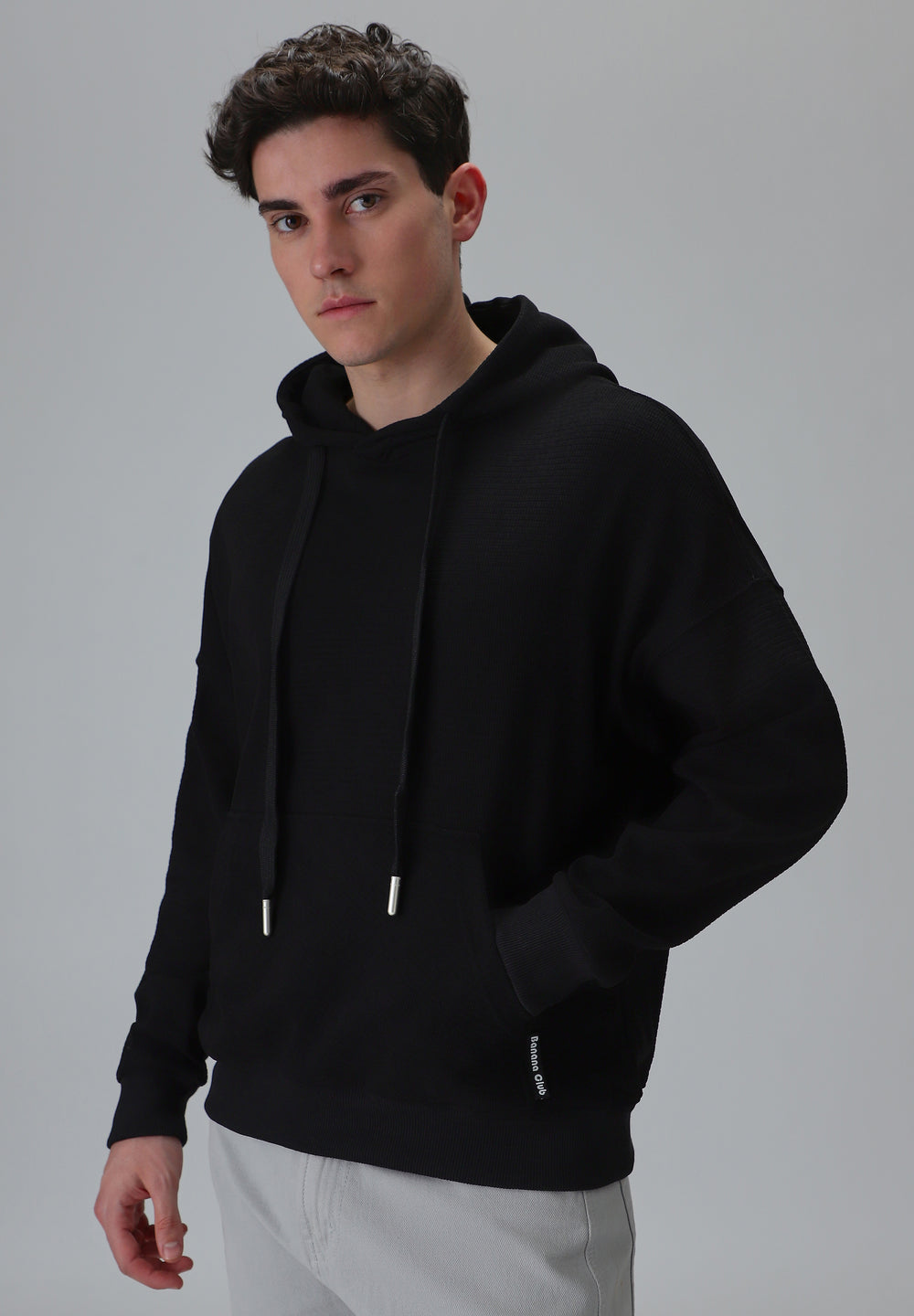 Black Textured Hoodie