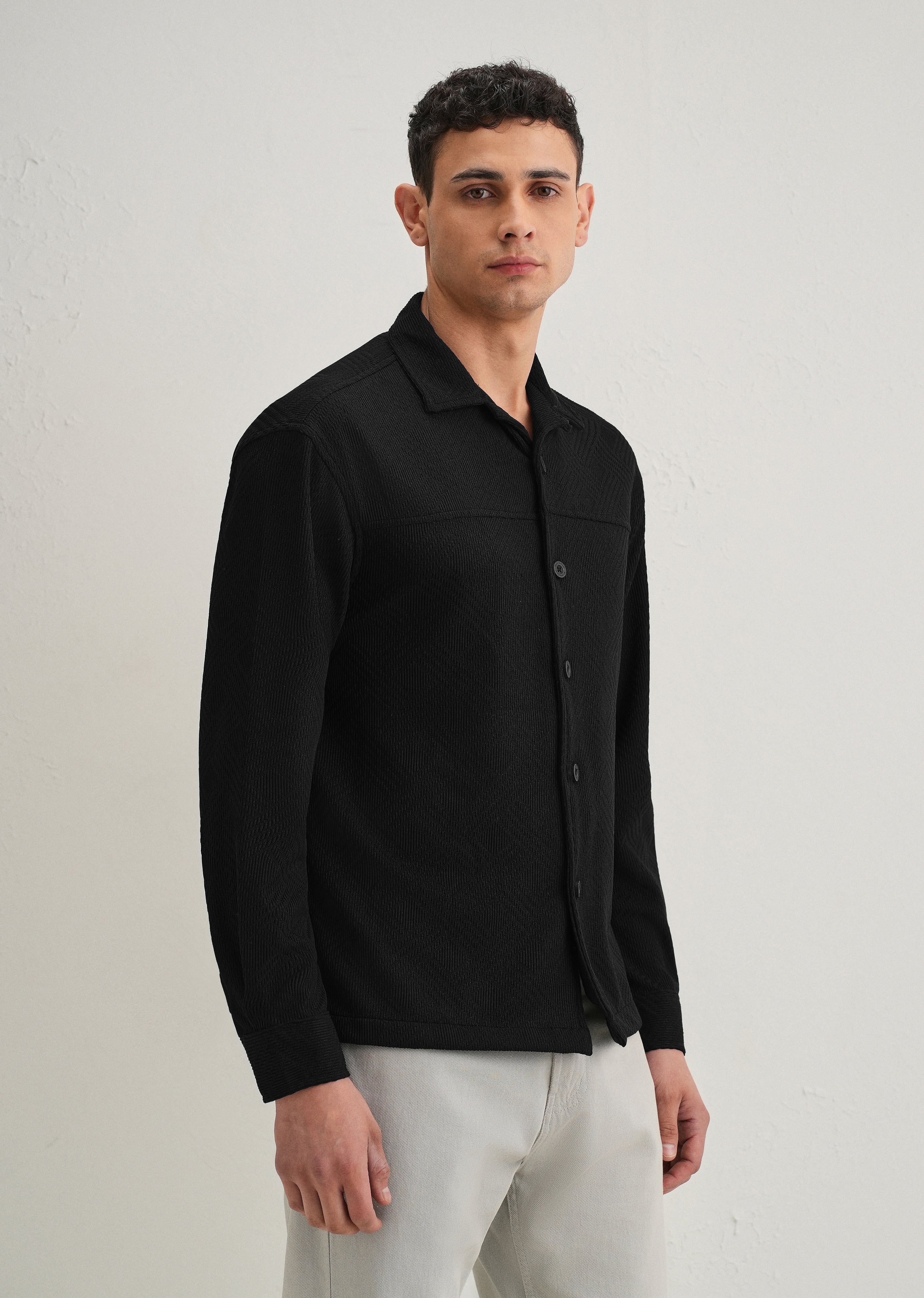 Black Textured Knit Shacket