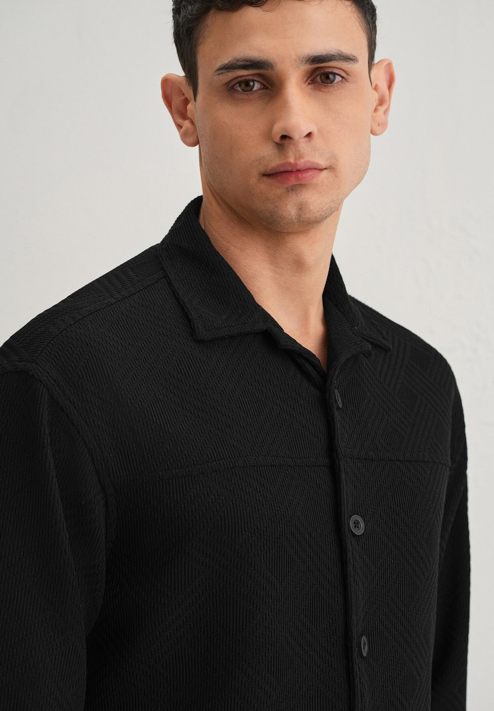 Black Textured Knit Shacket