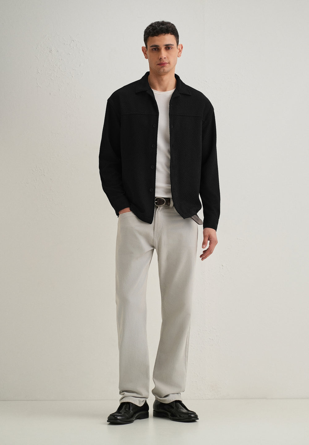 Black Textured Knit Shacket