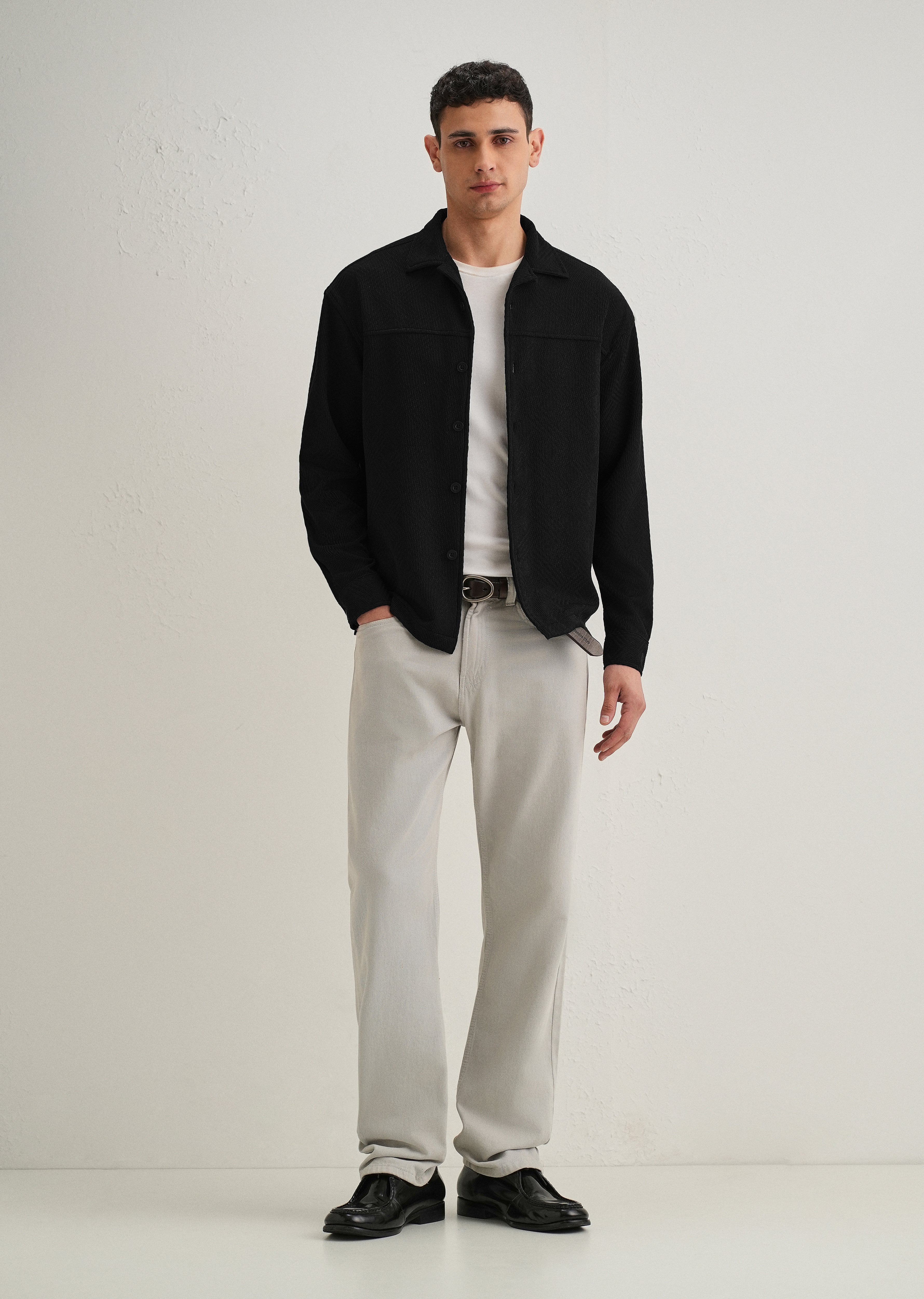 Black Textured Knit Shacket