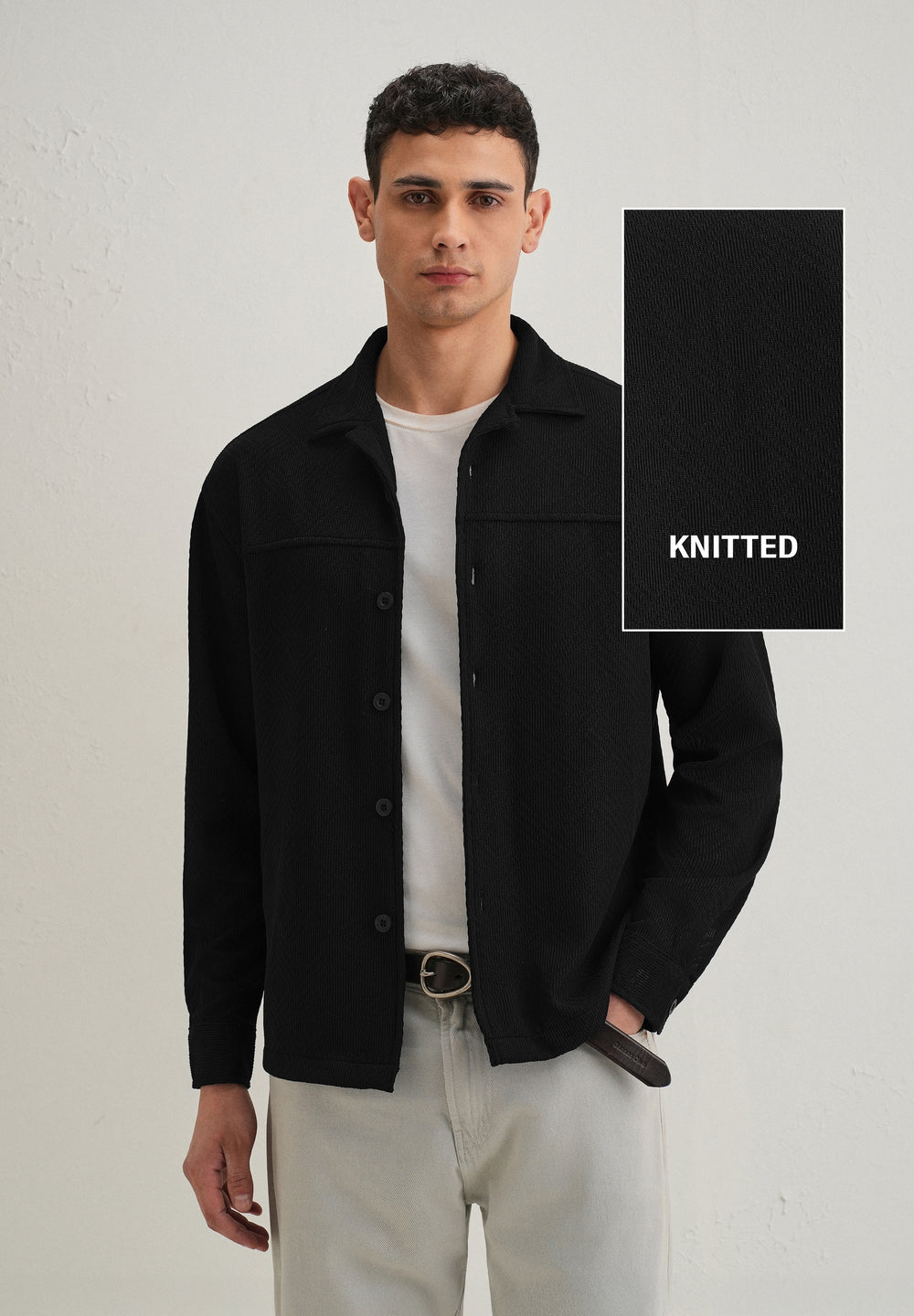 Black Textured Knit Shacket