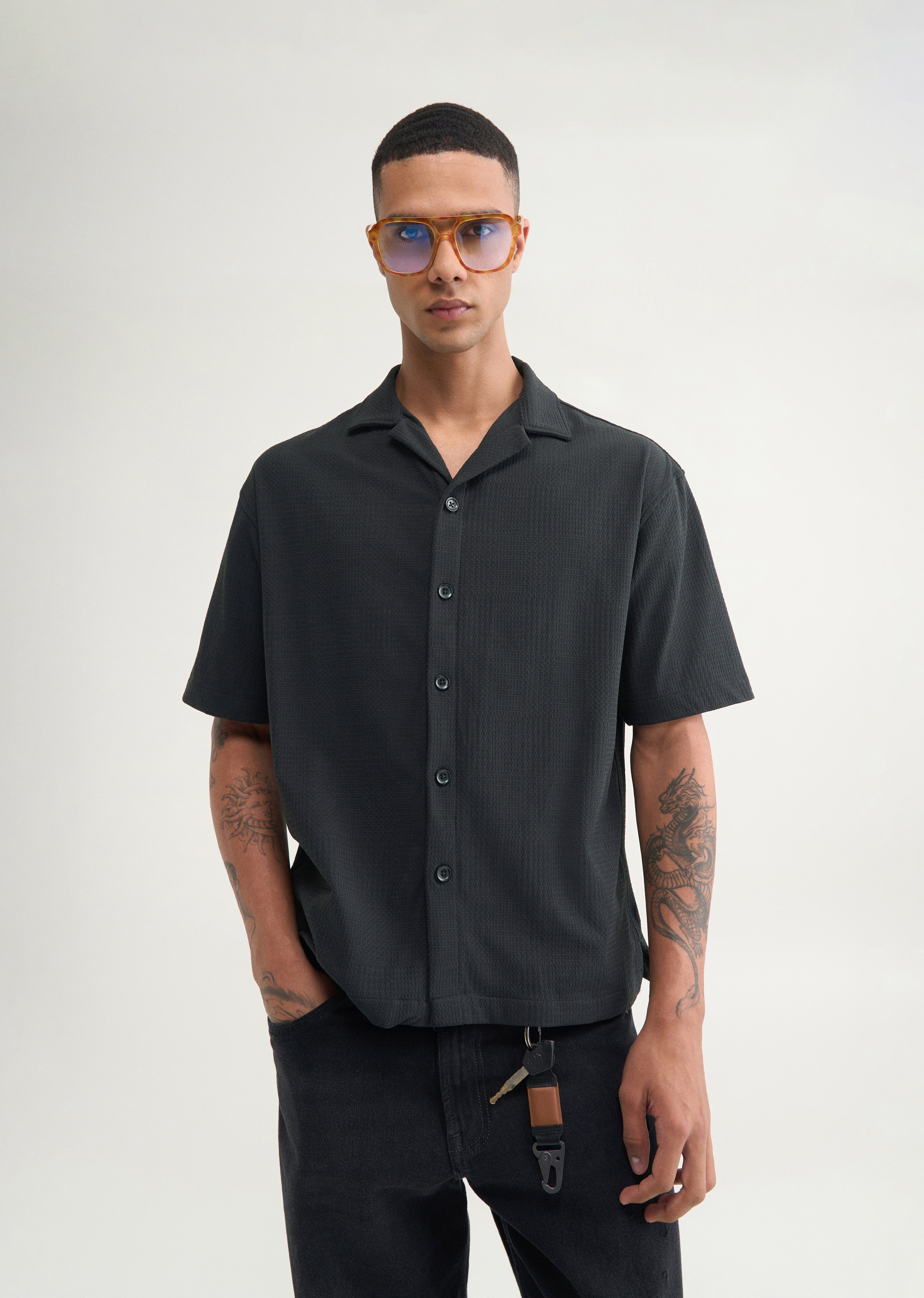 Black Knitted Boxy Shirt