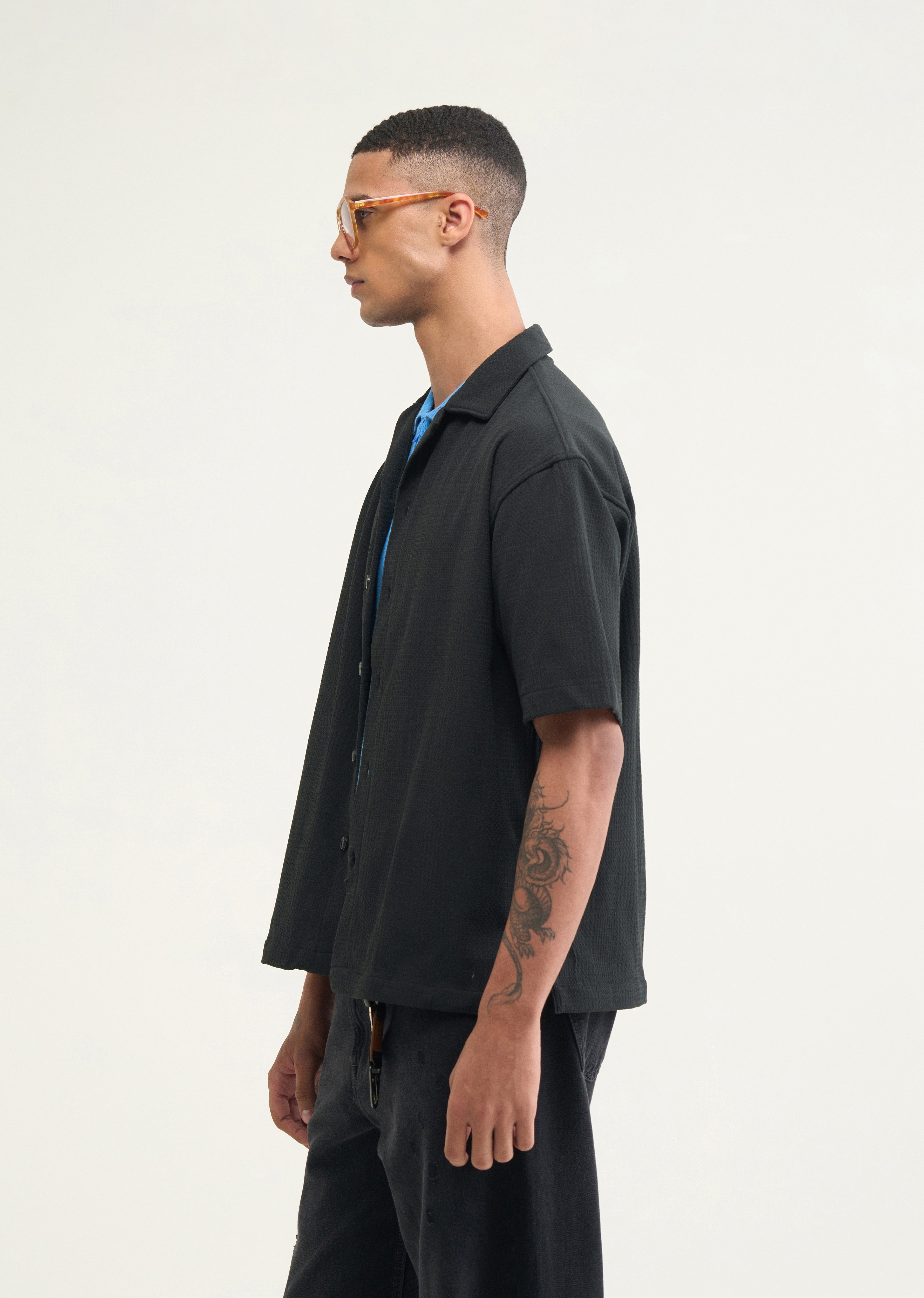 Black Knitted Boxy Shirt