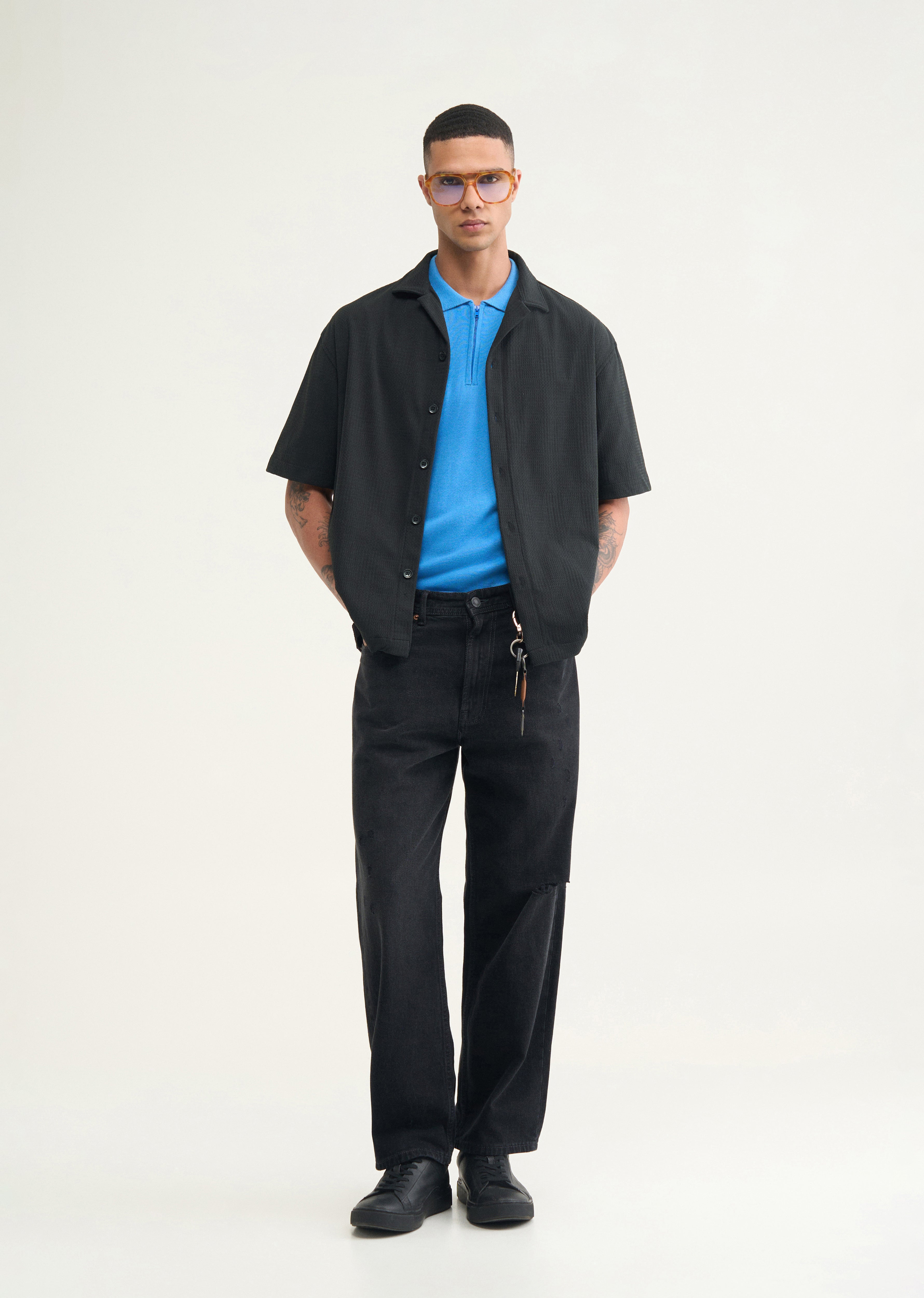Black Knitted Boxy Shirt