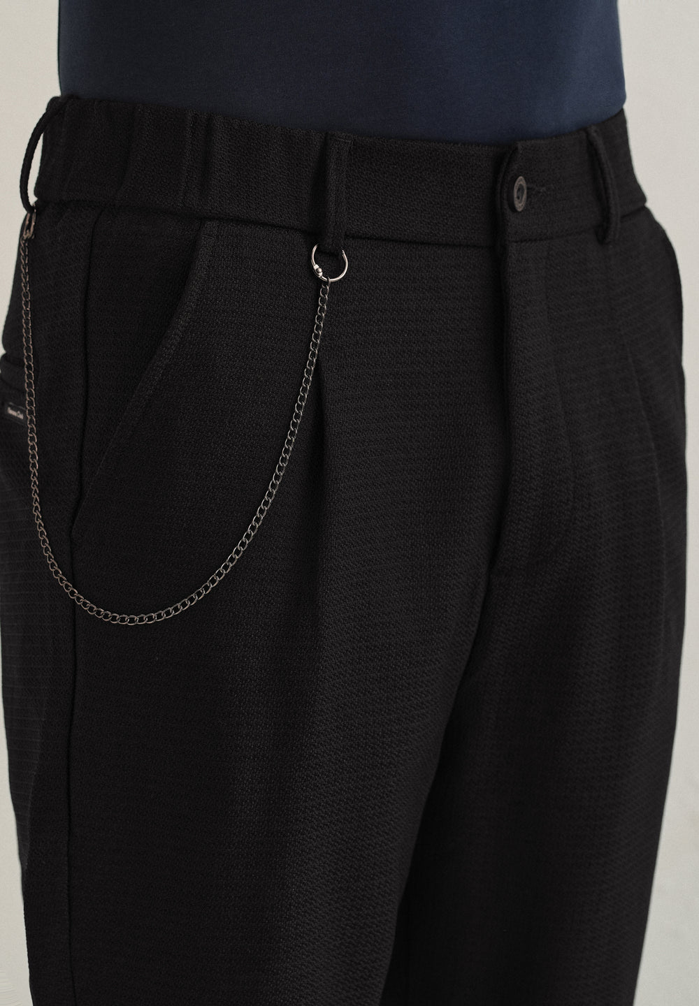 Black Textured Korean Pant