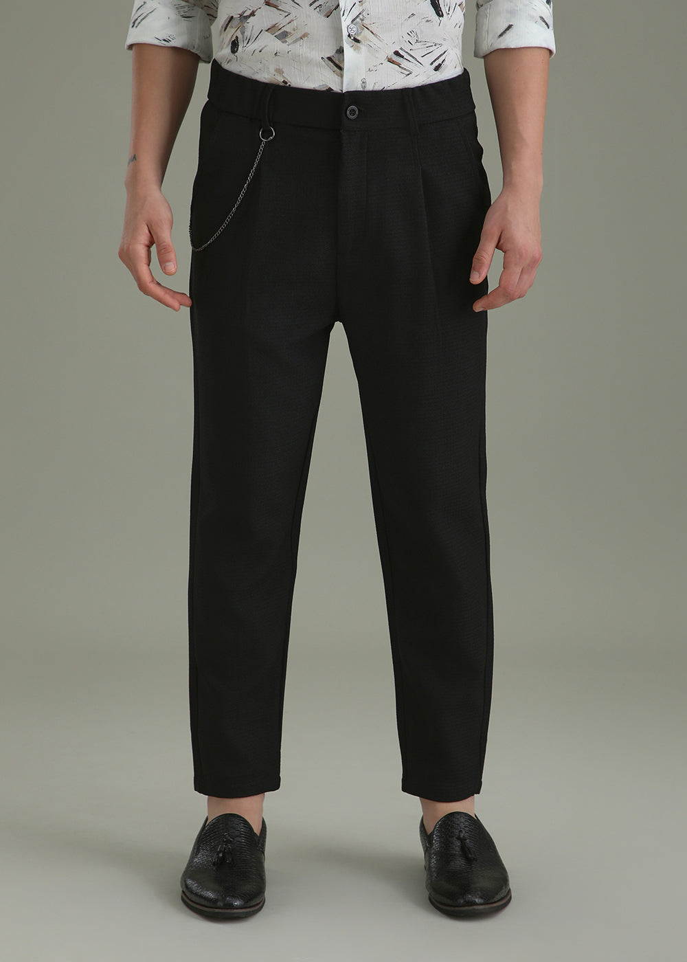 Black Textured Korean Pant