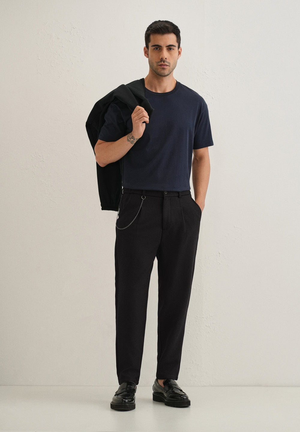 Black Textured Korean Pant