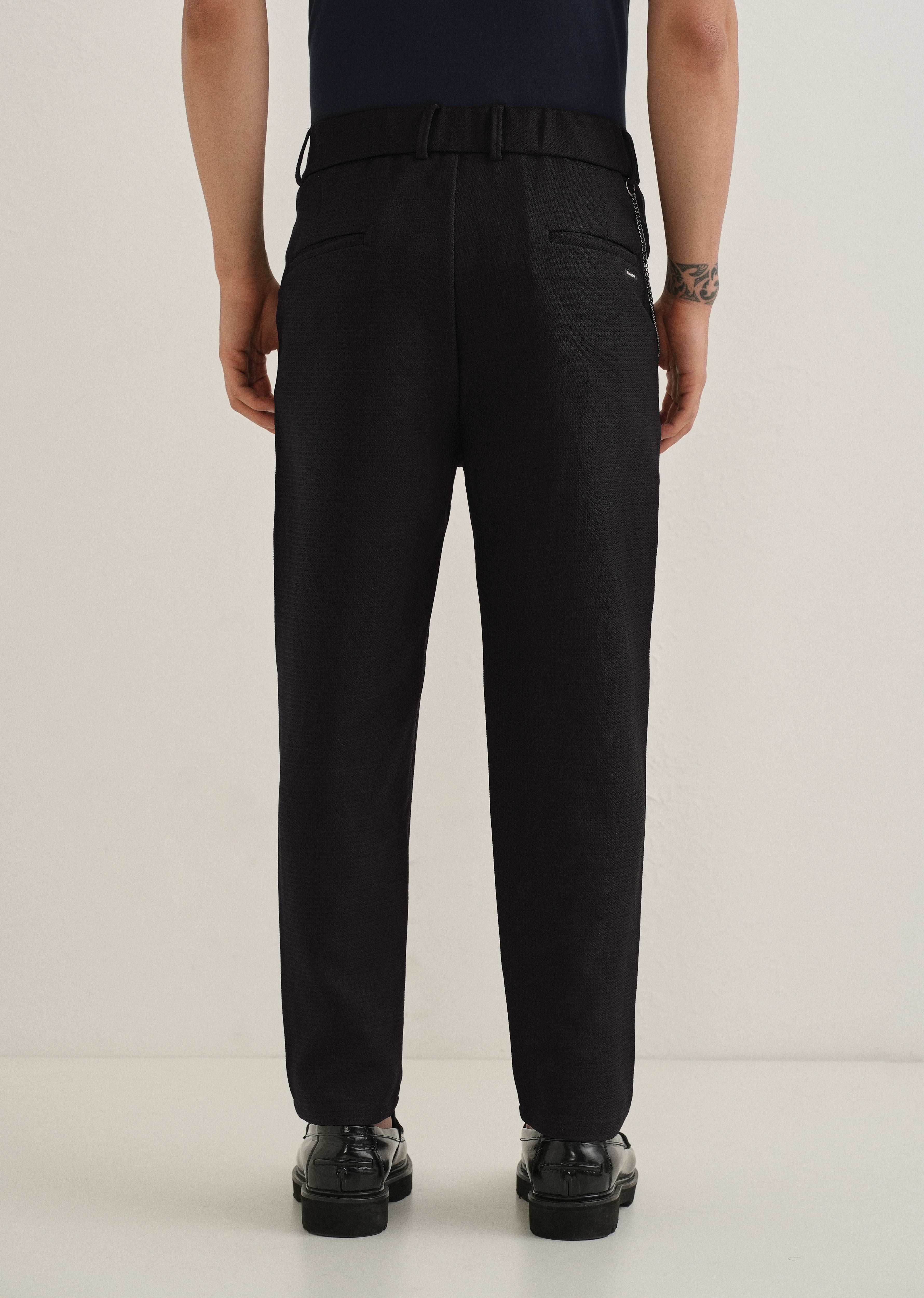 Black Textured Korean Pant