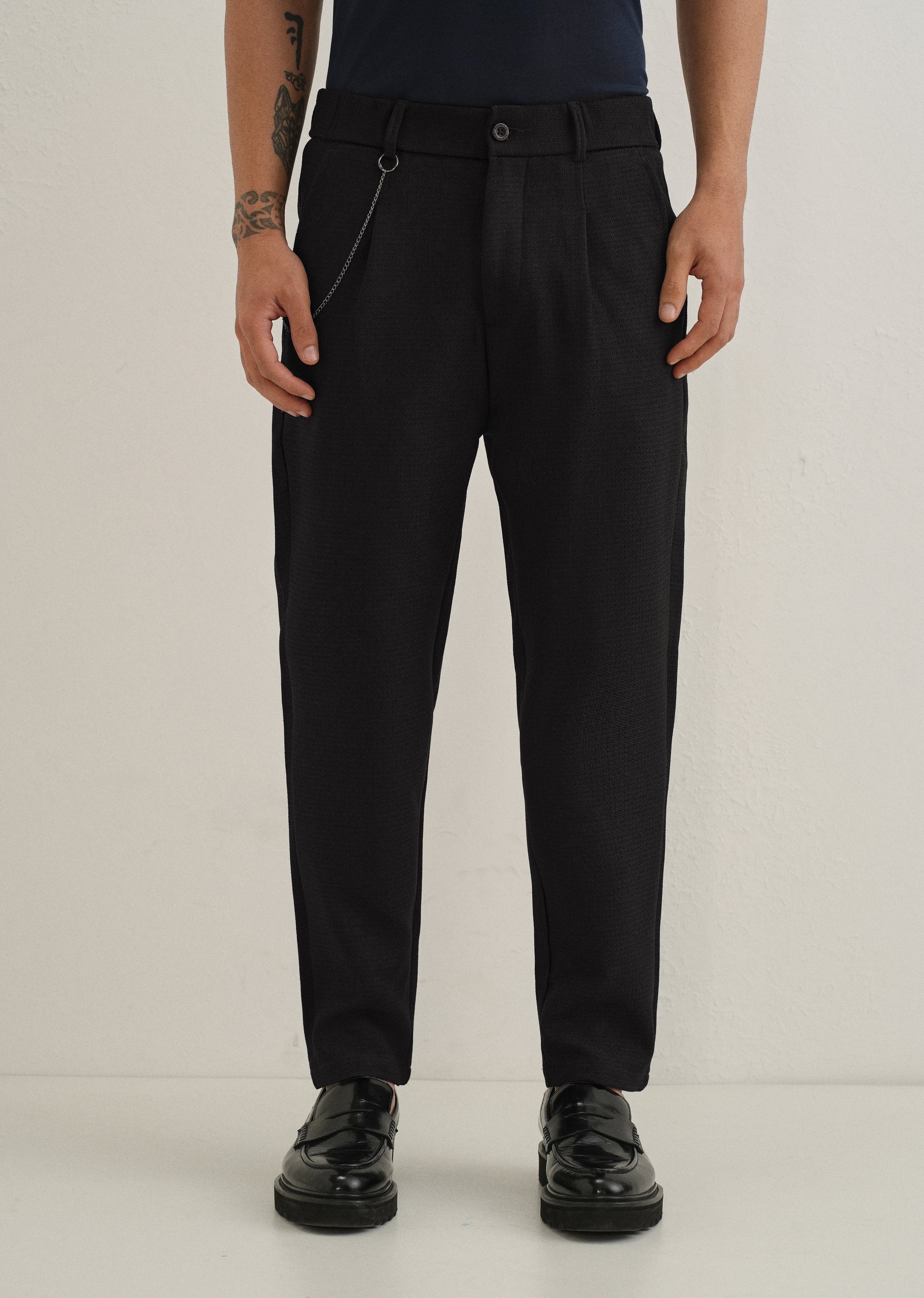 Black Textured Korean Pant