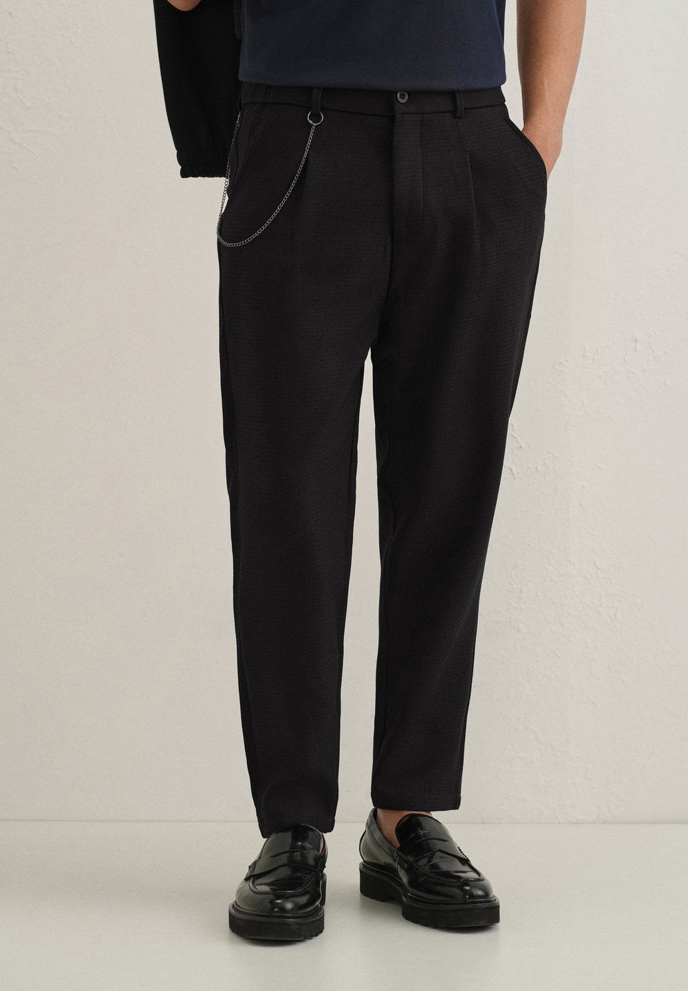 Black Textured Korean Pant
